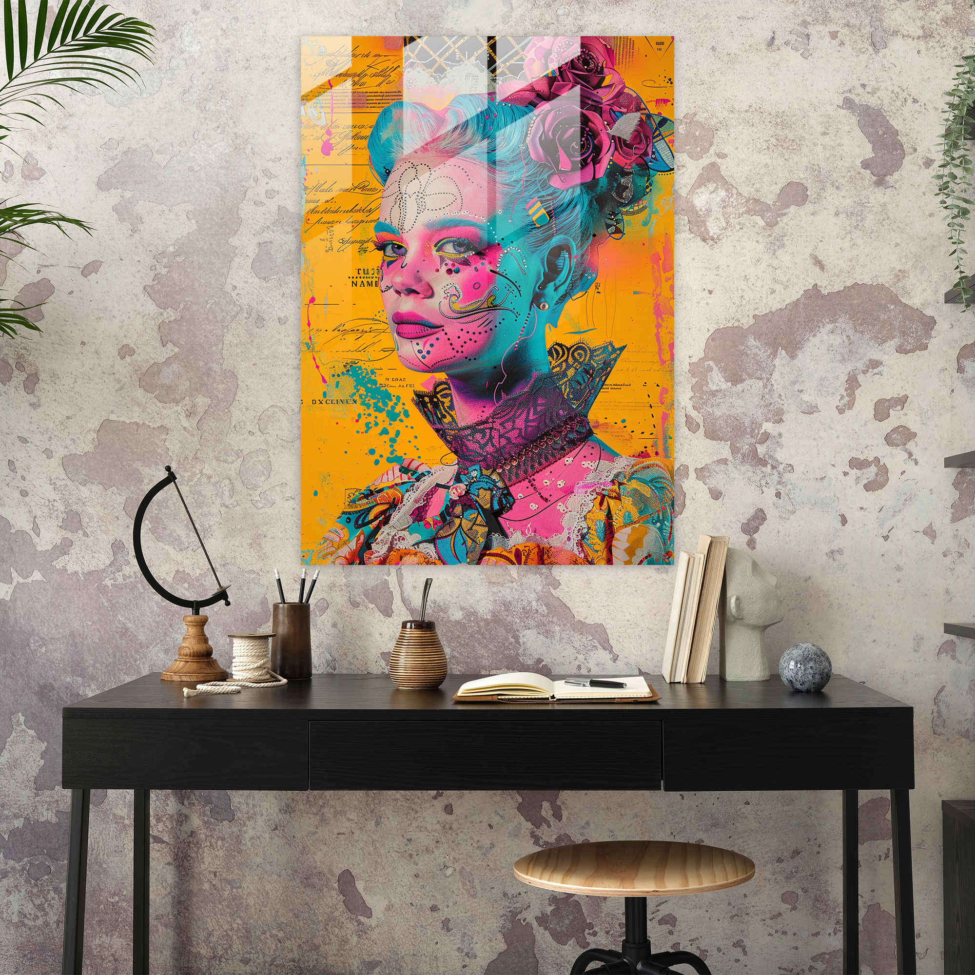 Rococo Pop Art Glass Wall Art - Classicism+Popart, Combine Classicism With Pop Art, Modern Art, Wall Decoration