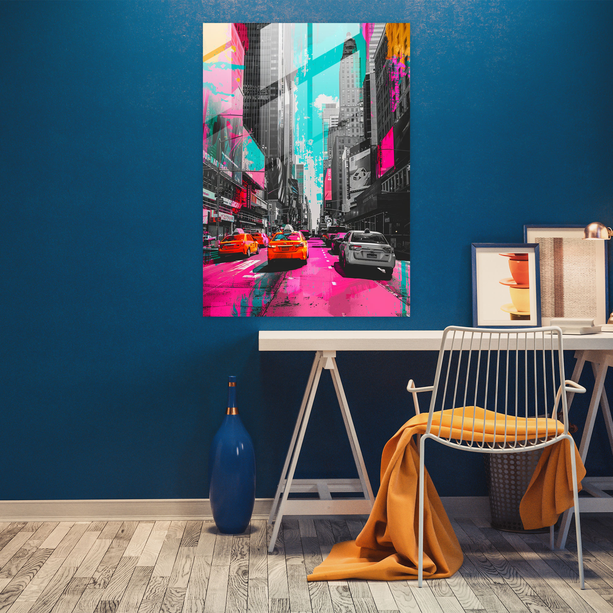 Neon Şehir Sokakları Cam Tablo Sanatı - Klasik+Popart Cam Sanatı Cam Tablo Modern Sanat