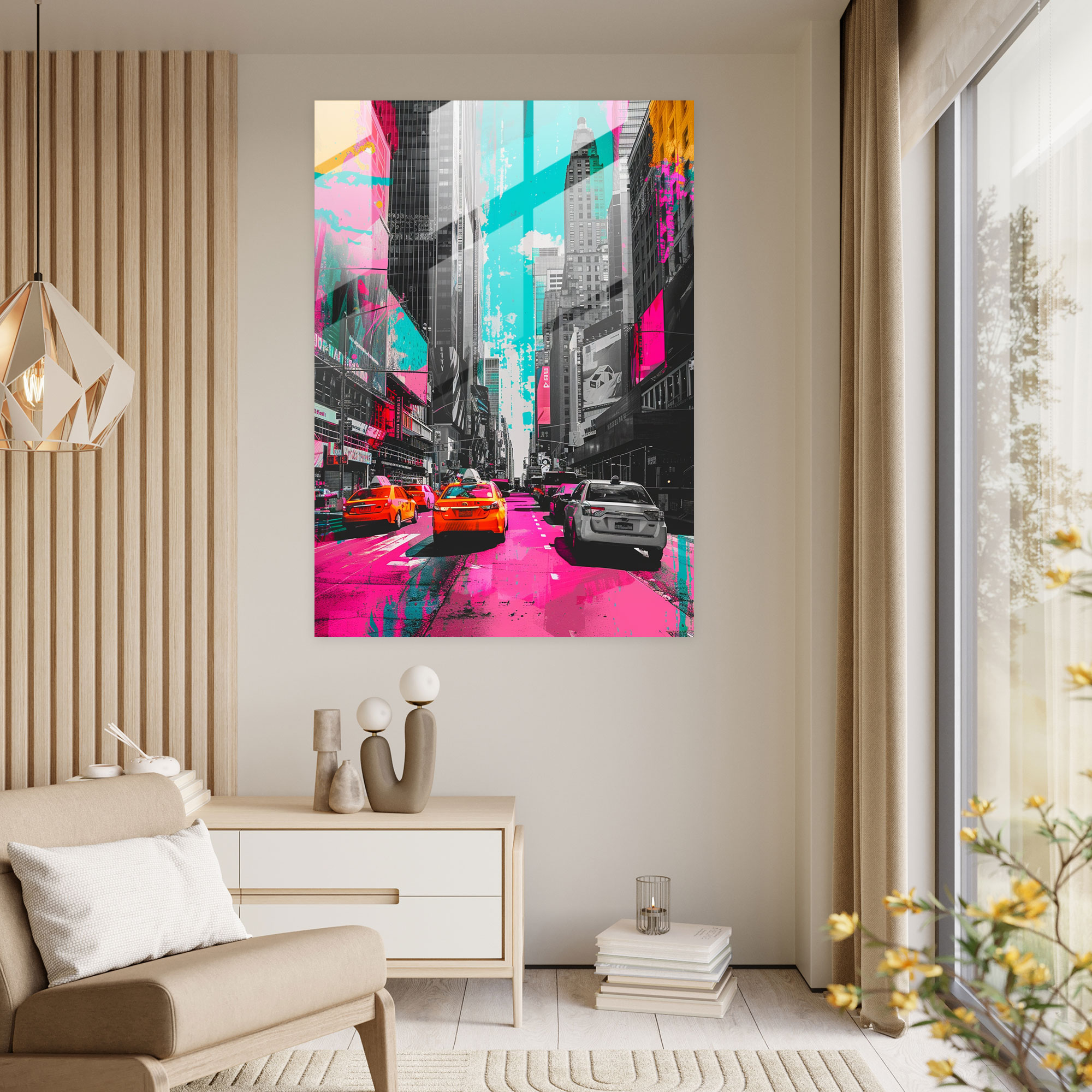 Neon Şehir Sokakları Cam Tablo Sanatı - Klasik+Popart Cam Sanatı Cam Tablo Modern Sanat