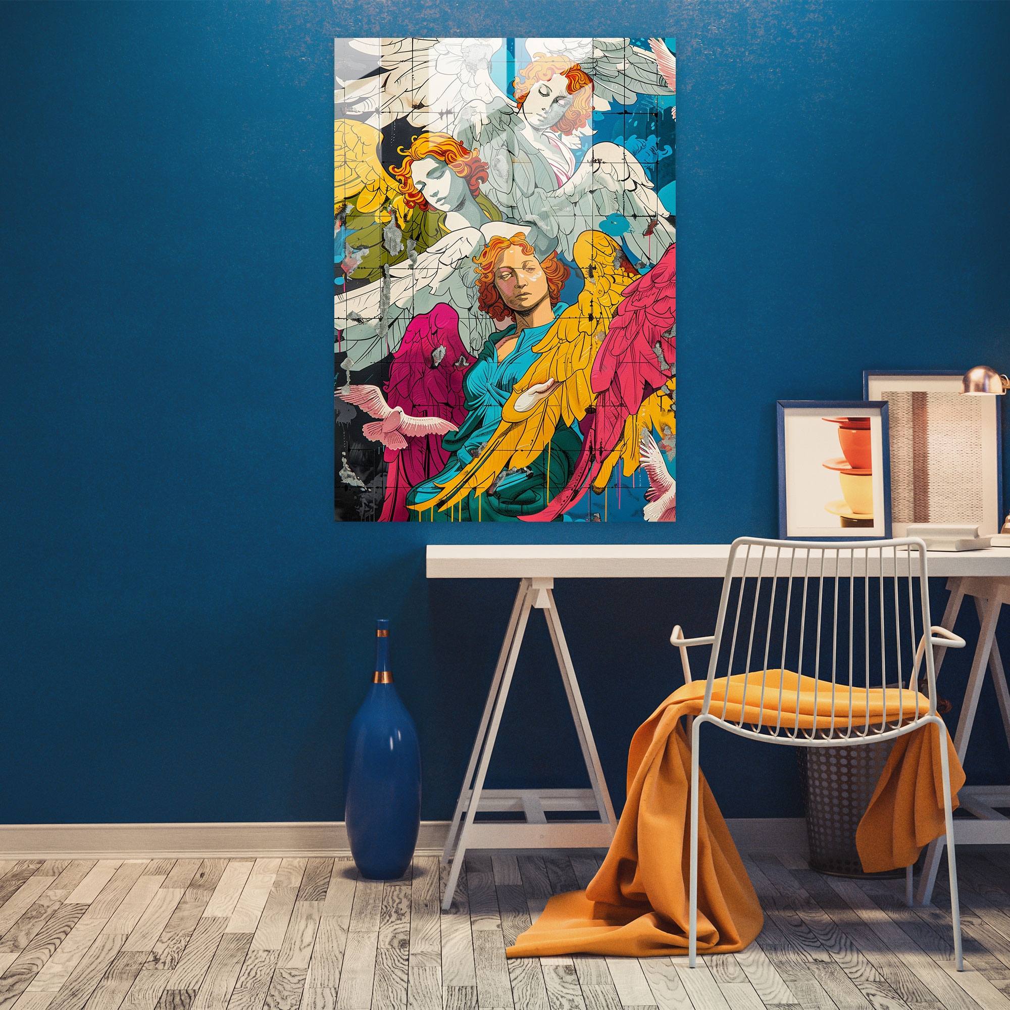 Çizgi Roman Melekleri Cam Tablo - Klasik+Popart Modern Sanat Cam Sanatı Cam Duvar Sanatı