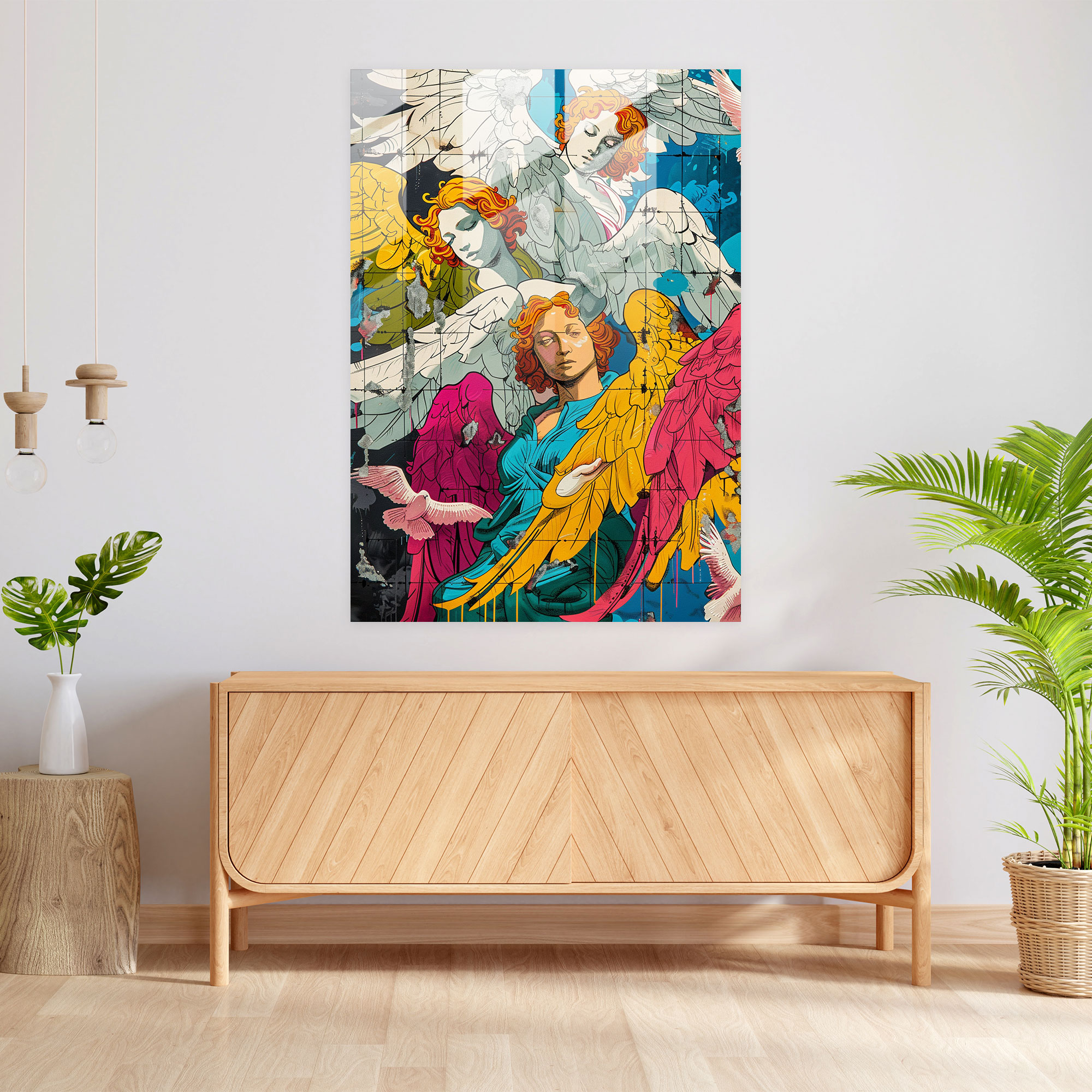 Çizgi Roman Melekleri Cam Tablo - Klasik+Popart Modern Sanat Cam Sanatı Cam Duvar Sanatı