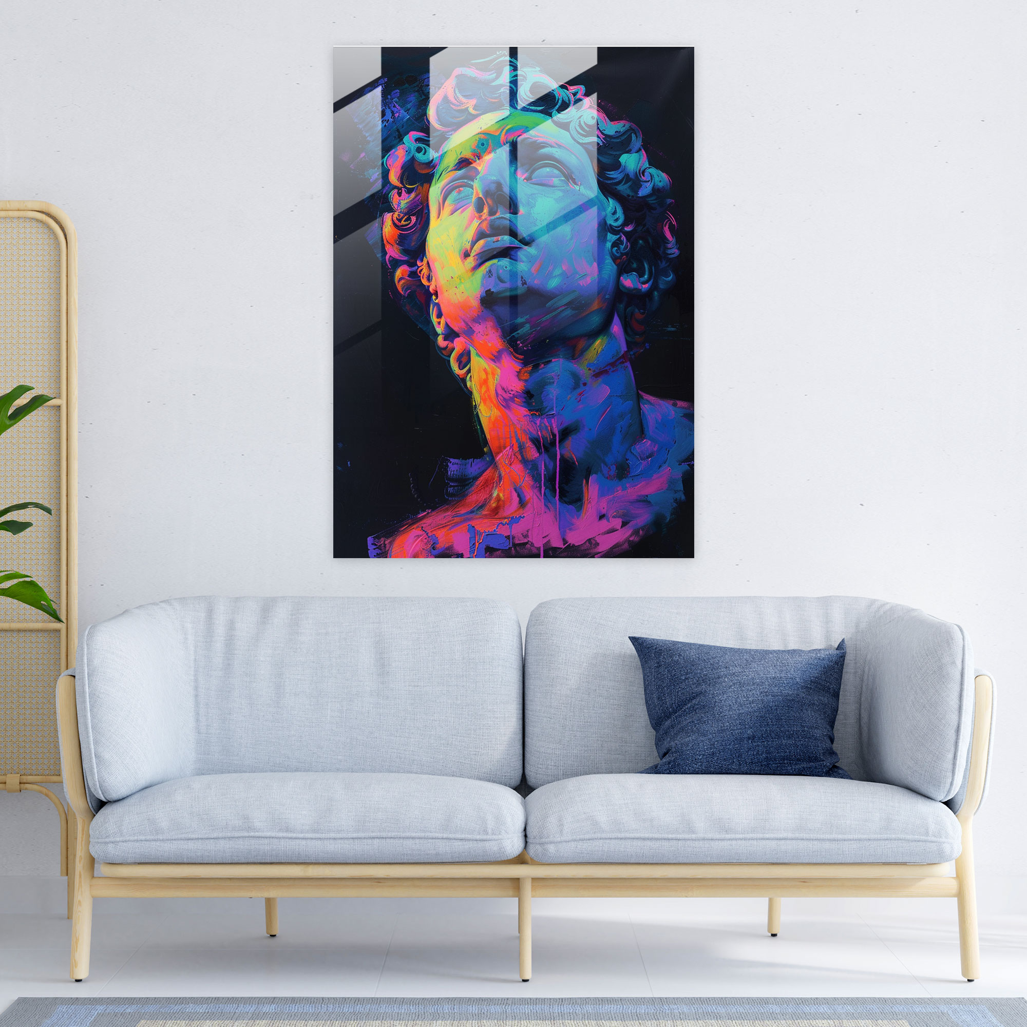 Neon Rönesans Cam Tablo - Klasizm ve Popartı Birleştirerek Modern Sanat Duvar Dekorasyonu