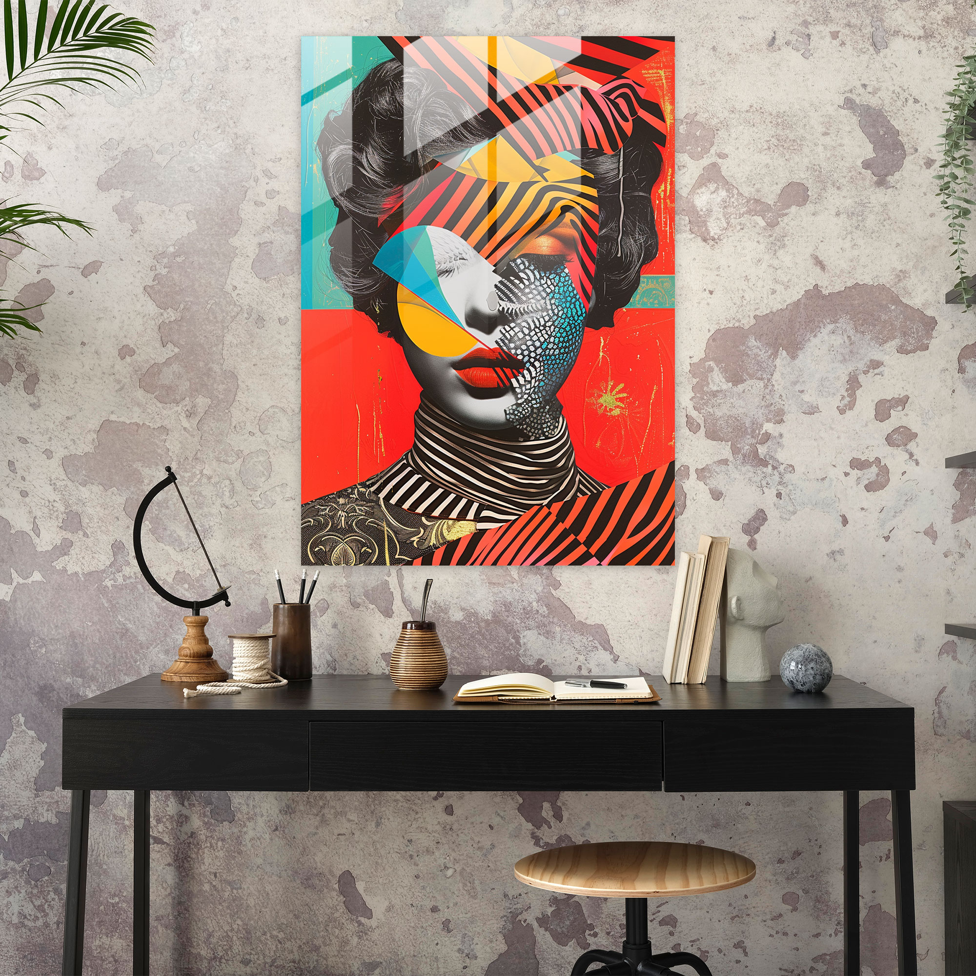 Jeometrik Rococo Cam Tablo - Klasizm ve Pop Artı Birleştirerek Modern Sanat ve Ev Dekorasyonu