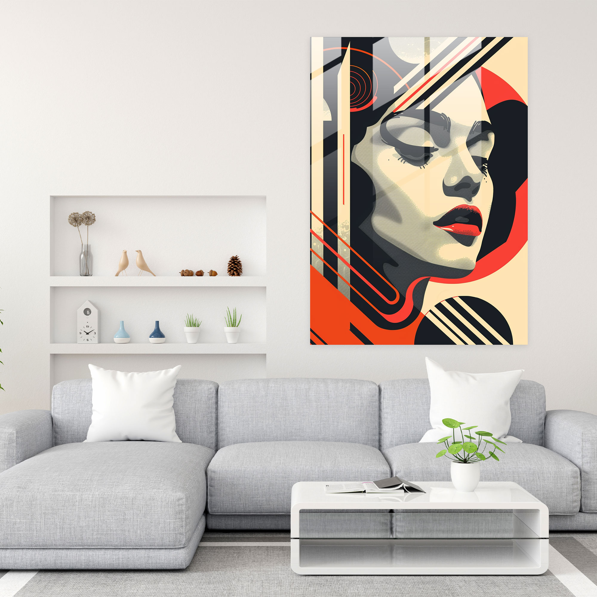 Typographic Art Deco Glass Print - Classicism+Popart, Wall Decoration, Modern Art, Glass Print