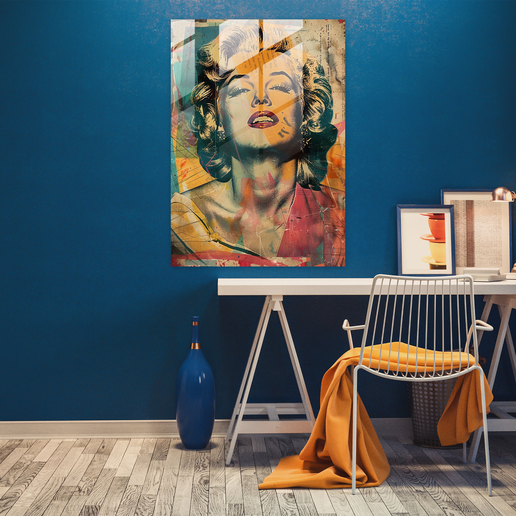 Pop Art ve Klasik Sanatın Buluşması Ev Dekorasyonu - Klasik Sanat ve Pop Art Ev Dekorasyonu Marilyn Monroe Cam Tablo Sanatı