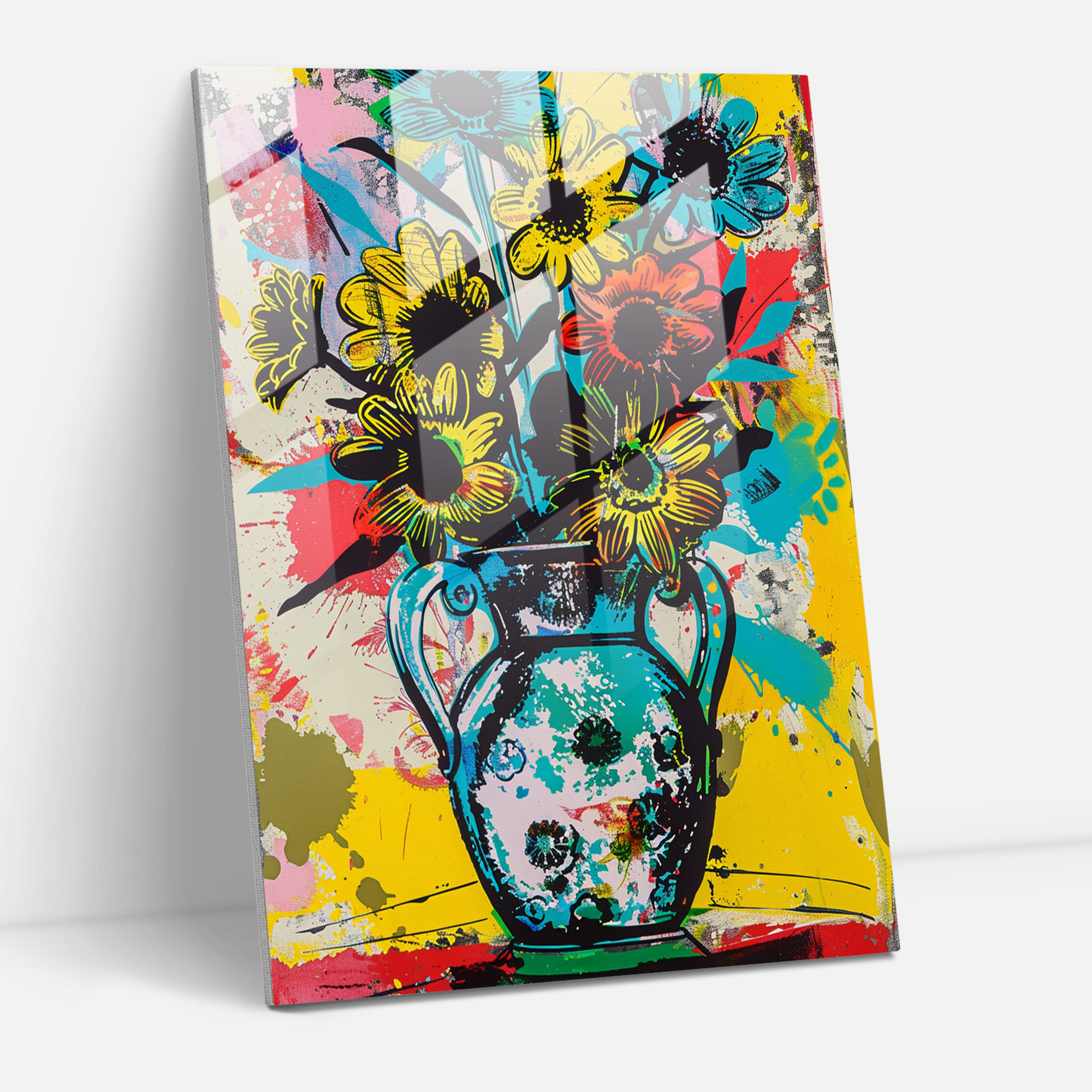 Klasizm ve Pop Art Tarzında Cam Tablo Sanatı - Soyut Çiçekler Cam Duvar Sanatı Ev Dekorasyonu