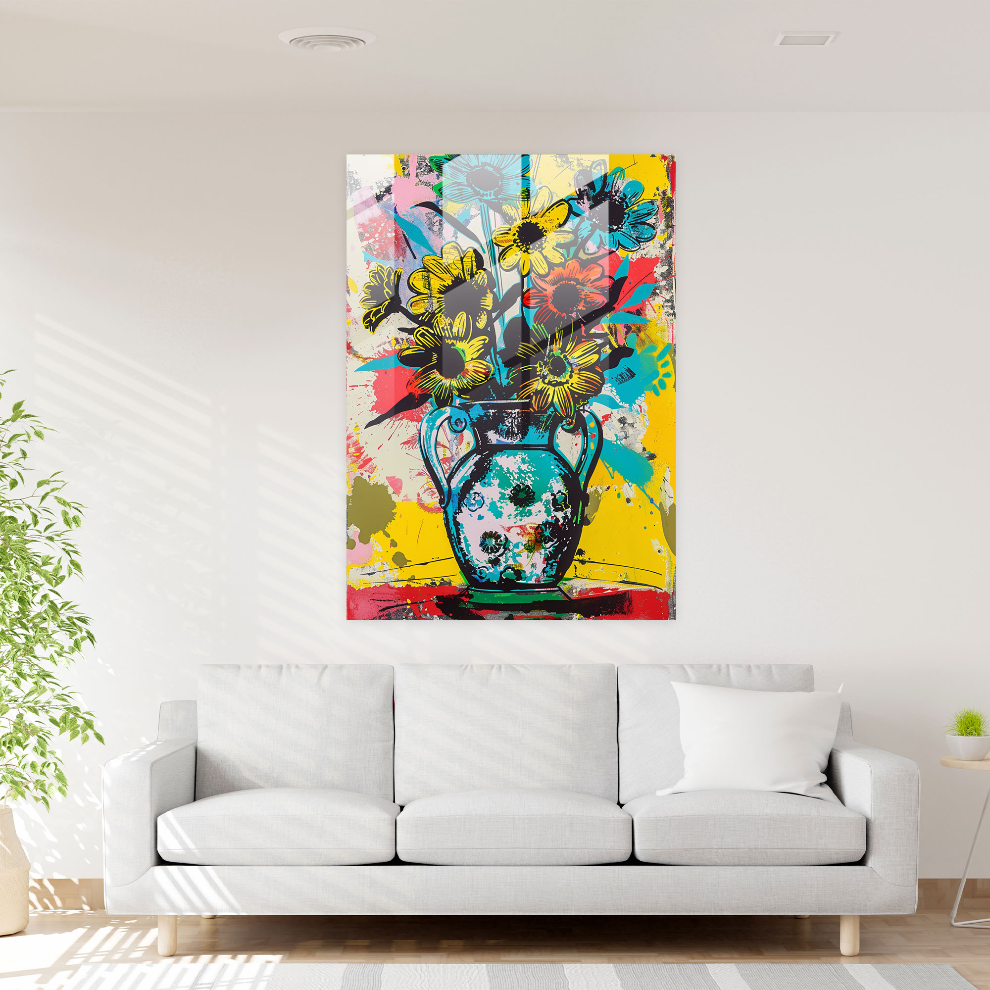 Klasizm ve Pop Art Tarzında Cam Tablo Sanatı - Soyut Çiçekler Cam Duvar Sanatı Ev Dekorasyonu