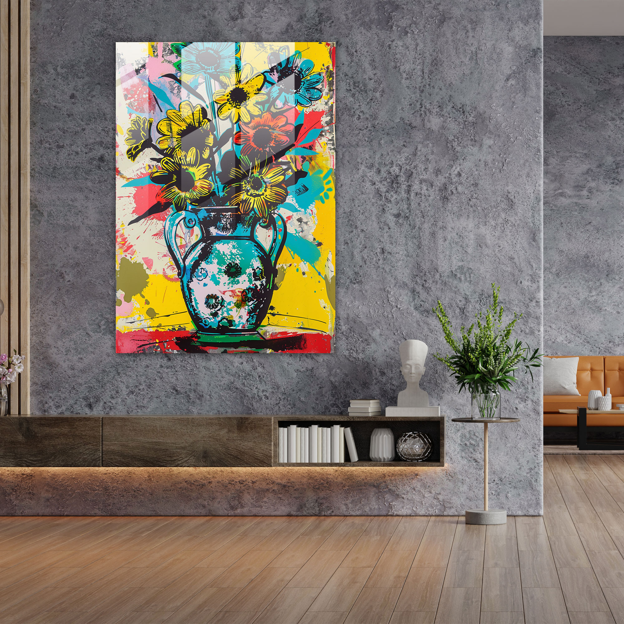Klasizm ve Pop Art Tarzında Cam Tablo Sanatı - Soyut Çiçekler Cam Duvar Sanatı Ev Dekorasyonu