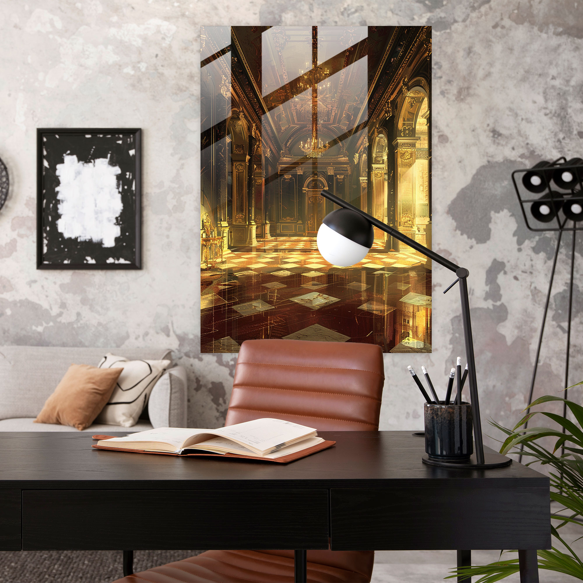 Baroque Ballroom Glass Print - Classicism+Popart, Wall Decoration, Classicism With Pop Art, Modern Art