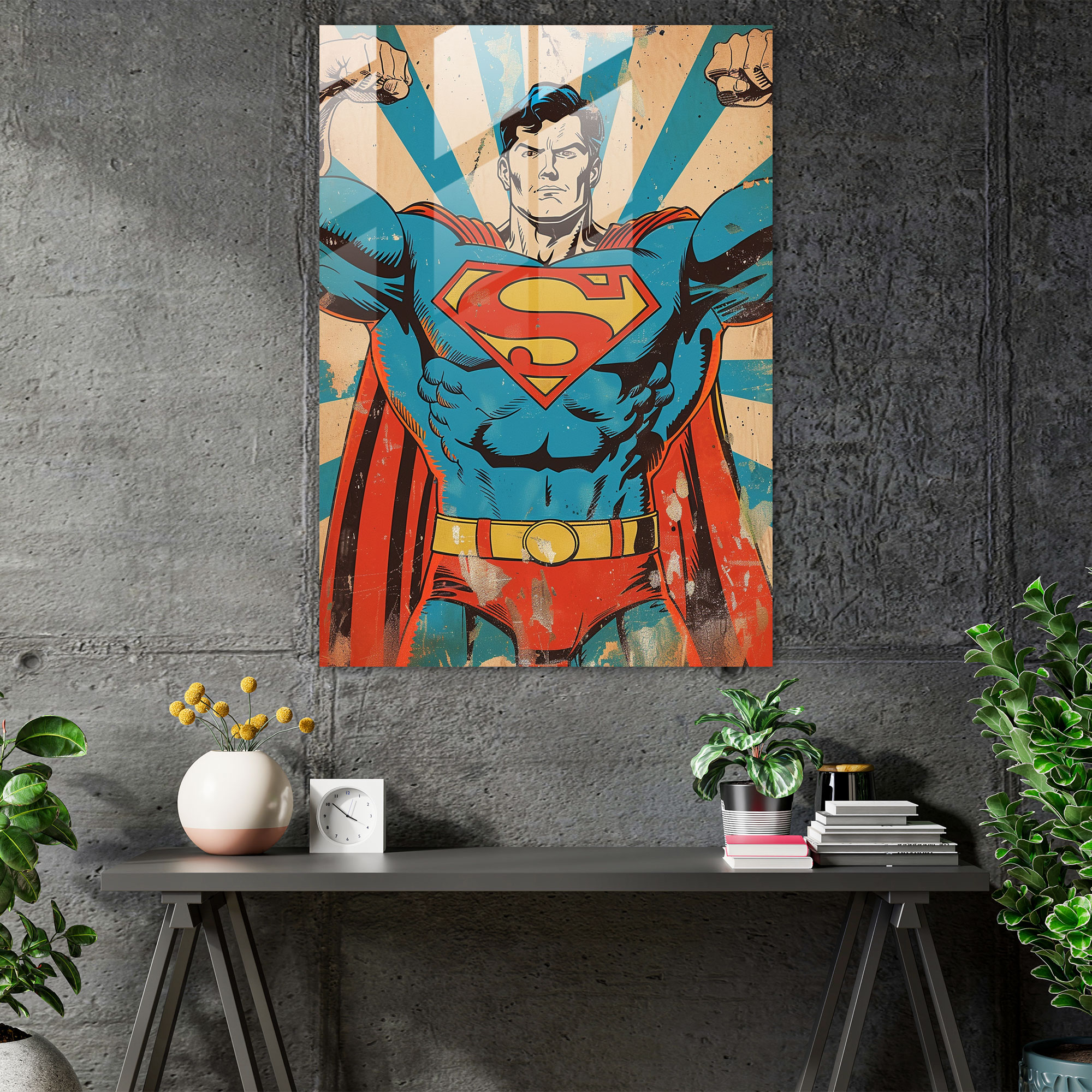 Comic Hero Klasik Cam Tablo - Klasik+Popart Pop Art ile Klasik Duvar Dekorasyonu Modern Sanat