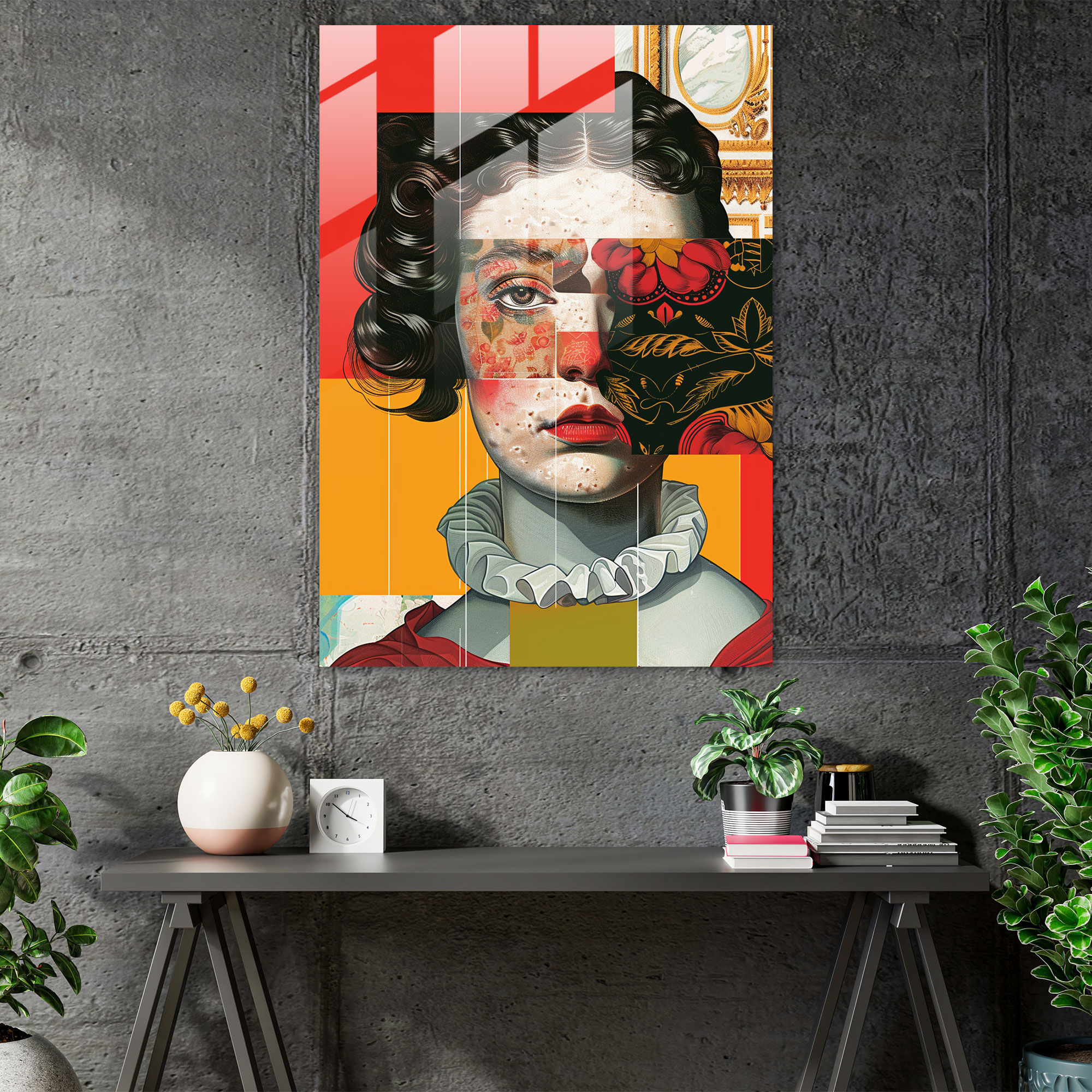 Renaissance Graphic Pop Glass Print - Classicism+Popart, Classicism With Pop Art, Glass Print, Modern Art