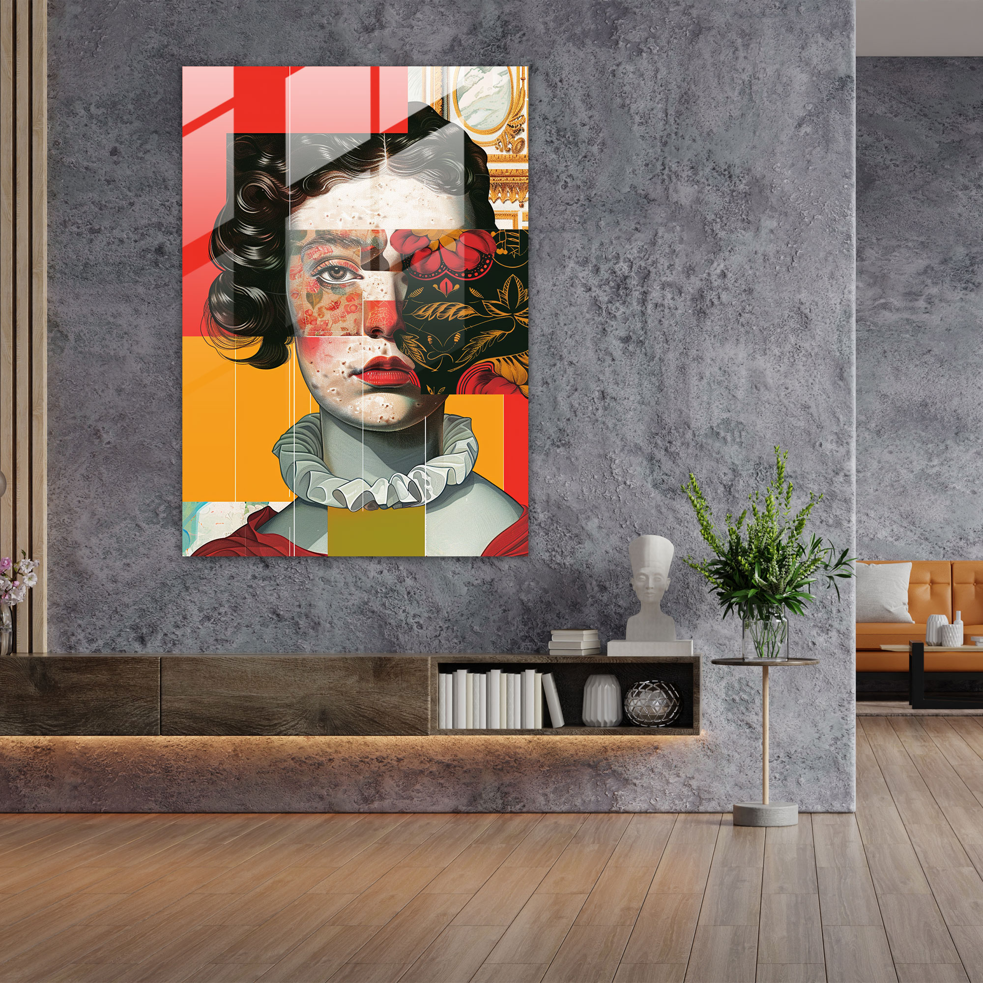 Renaissance Graphic Pop Glass Print - Classicism+Popart, Classicism With Pop Art, Glass Print, Modern Art