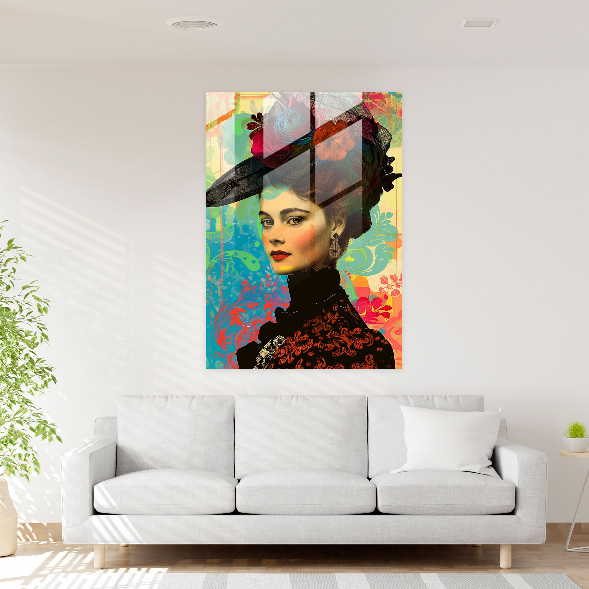 Victorian Pop Fusion Glass Print - Classicism+Popart, Classicism With Pop Art, Modern Art, Glass Print