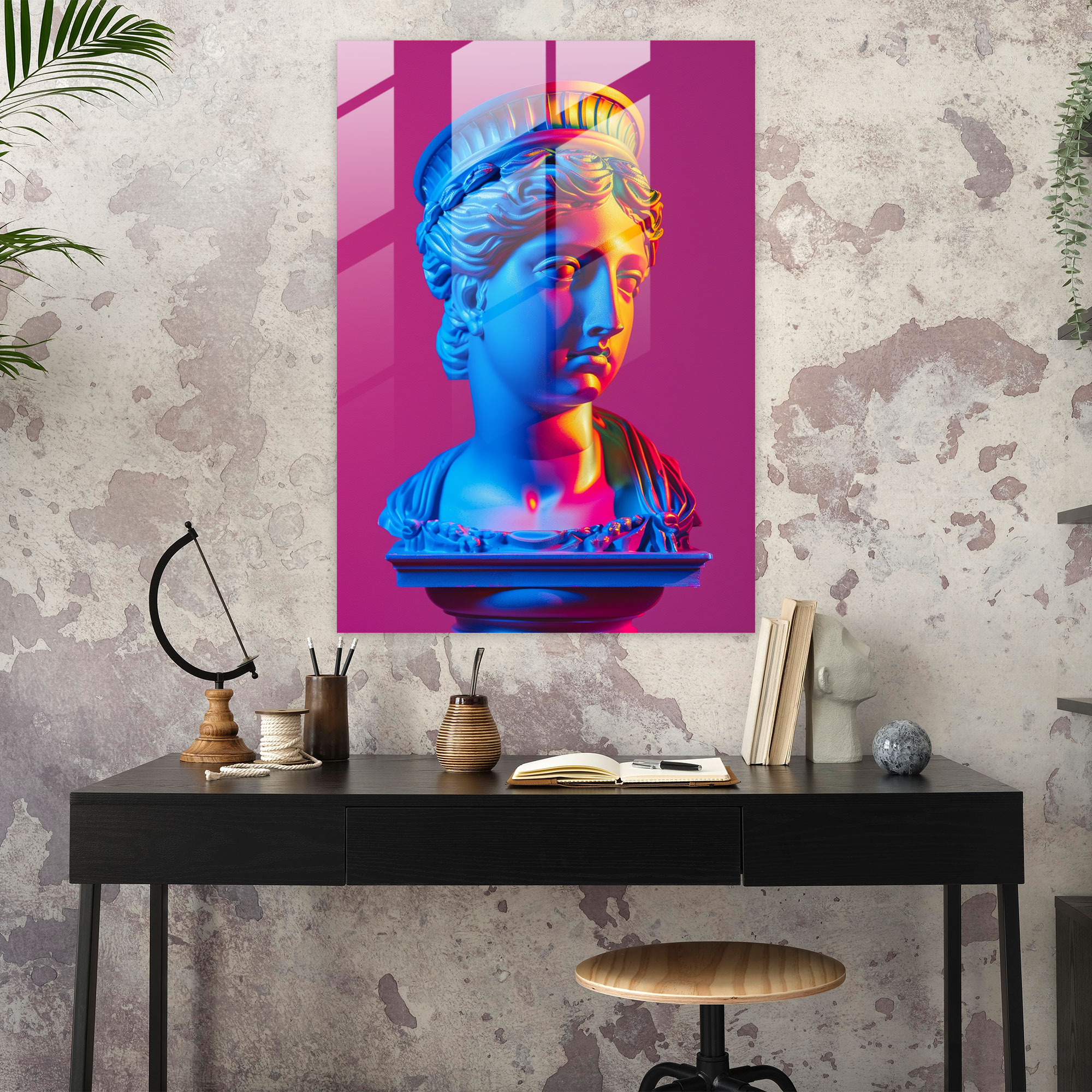 Klasik Çizimlerle Pop Art Cam Duvar Sanatı - Neon Renkler Cam Sanatı Cam Duvar Sanatı