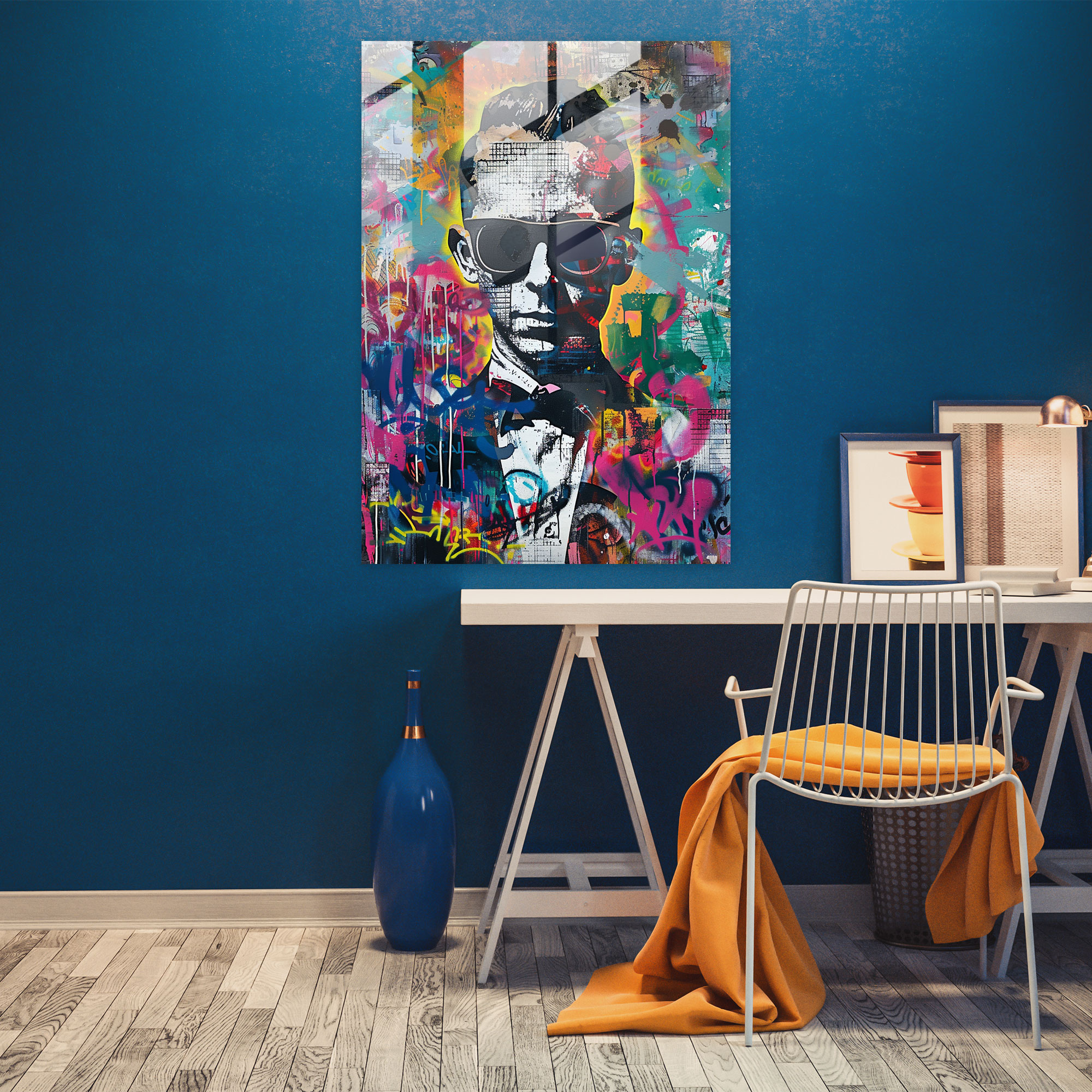 Pop Art ile Klasikçilik Duvar Süsleme - Viktoriyan Portre Modern Sanat Graffiti Arka Planlı Kanvas Tablo