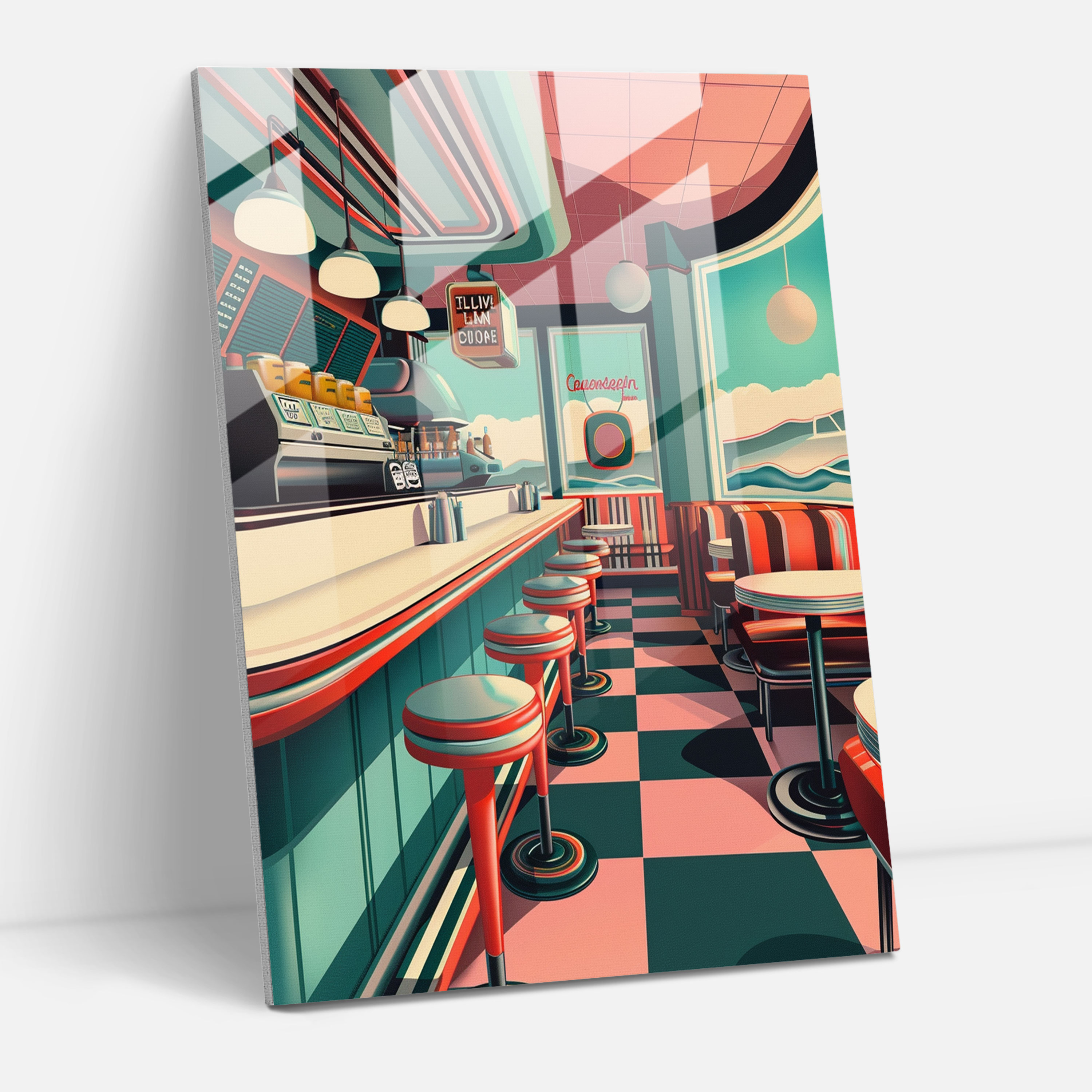Retro Diner Glass Wall Art - Classicism+Popart, Wall Decoration, Modern Art, Glass Wall Art