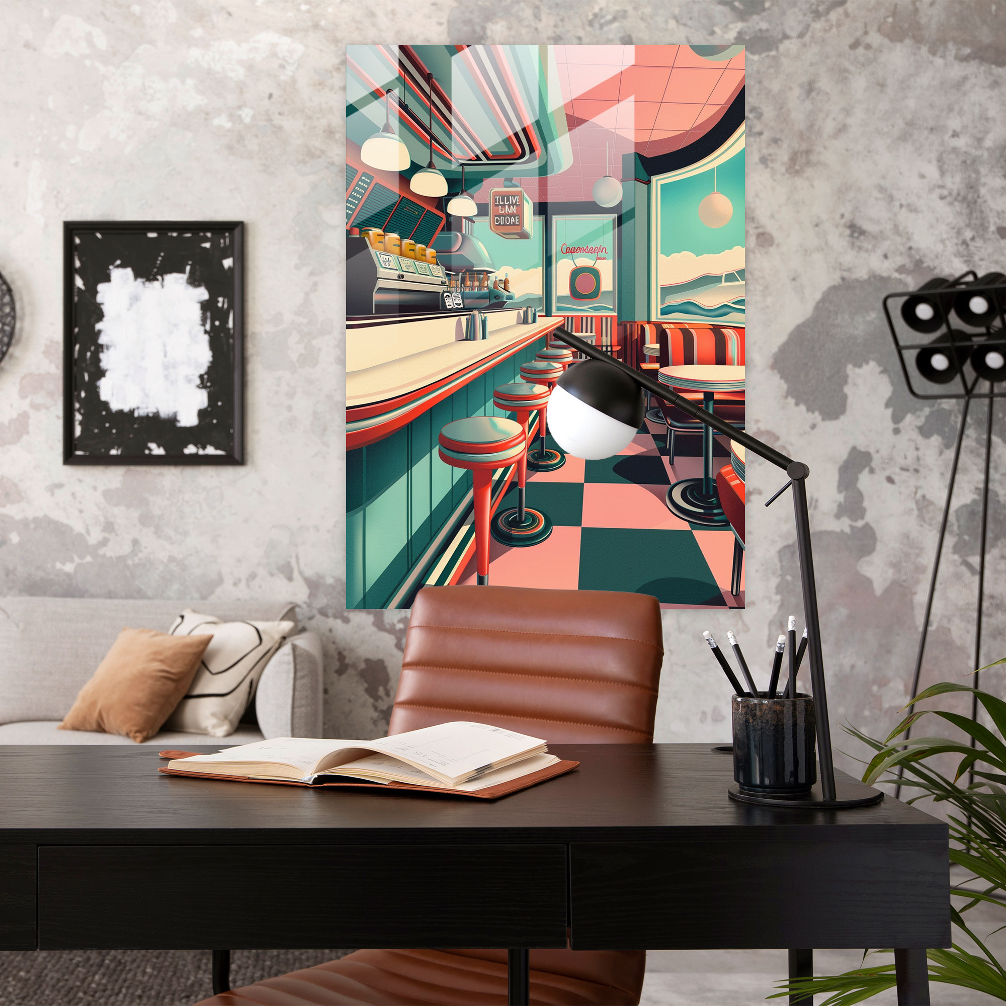 Retro Diner Glass Wall Art - Classicism+Popart, Wall Decoration, Modern Art, Glass Wall Art