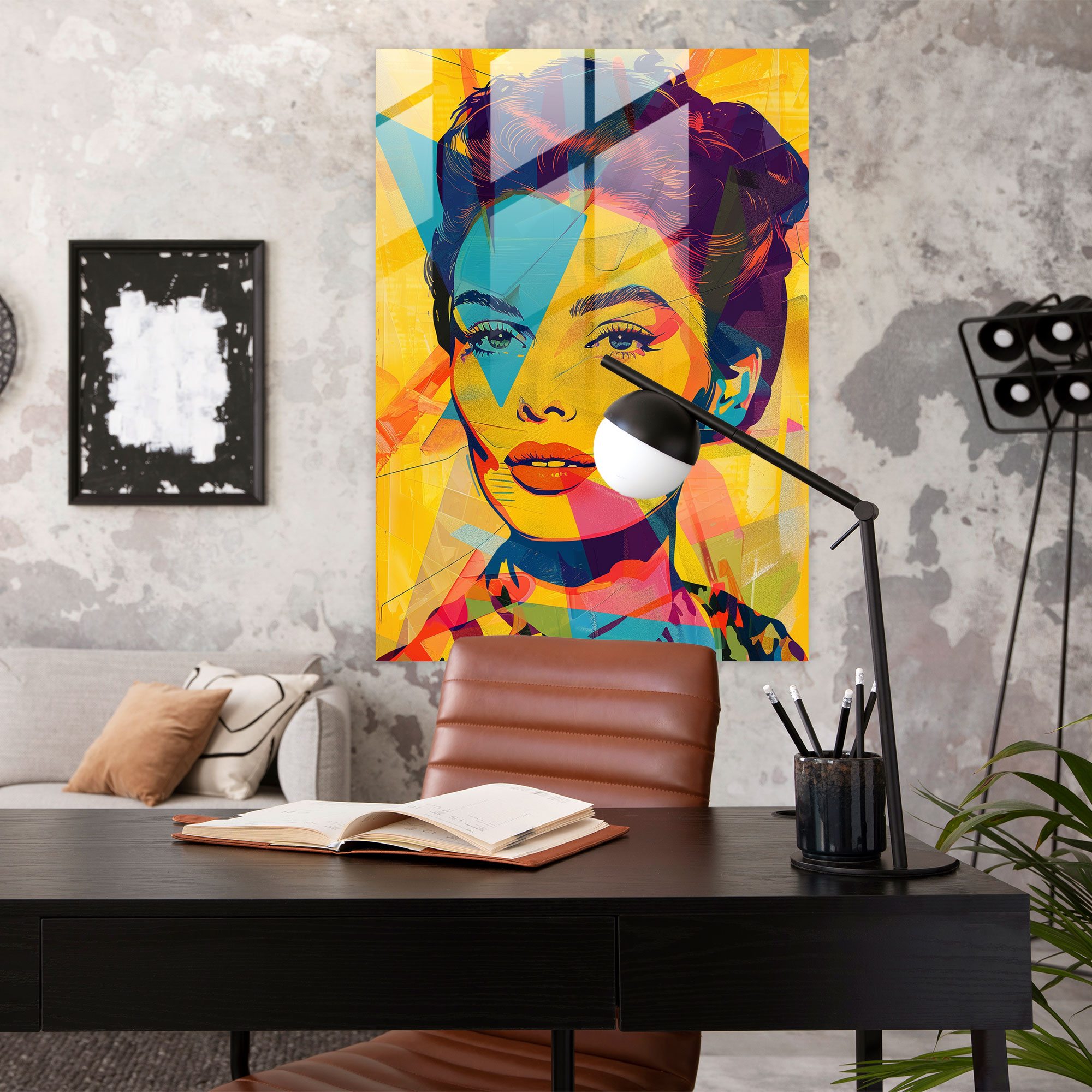 Pop Art Portre Cam Tablo - Klasik+Popart Ev Dekorasyonu Klasikle Pop Art'ı Birleştirin Cam Tablo
