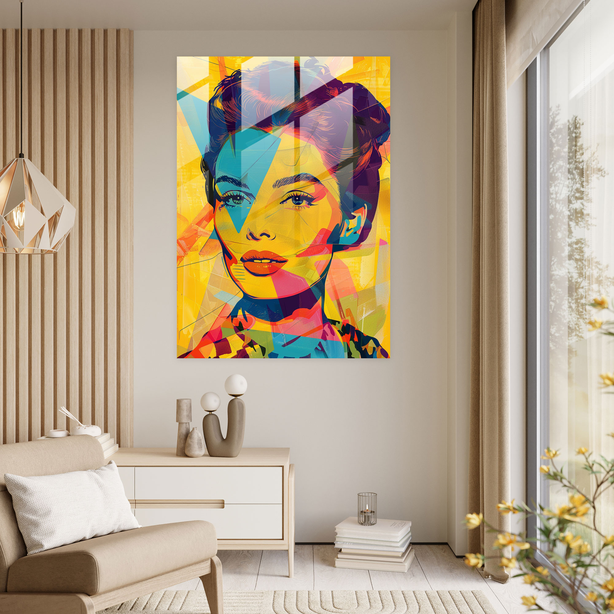 Pop Art Portre Cam Tablo - Klasik+Popart Ev Dekorasyonu Klasikle Pop Art'ı Birleştirin Cam Tablo