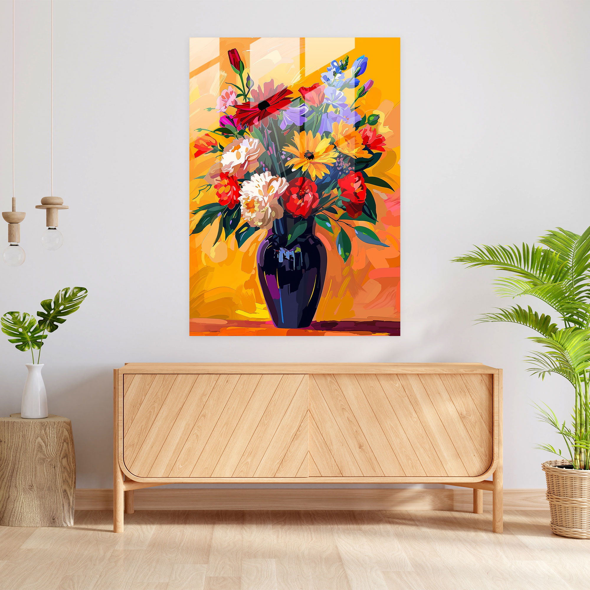 Pop Art Çiçekler Cam Tablo - Klasizm ve Popartın Buluşması Klasizmi Pop Art ile Birleştirin Cam Tablo Ev Dekorasyonu