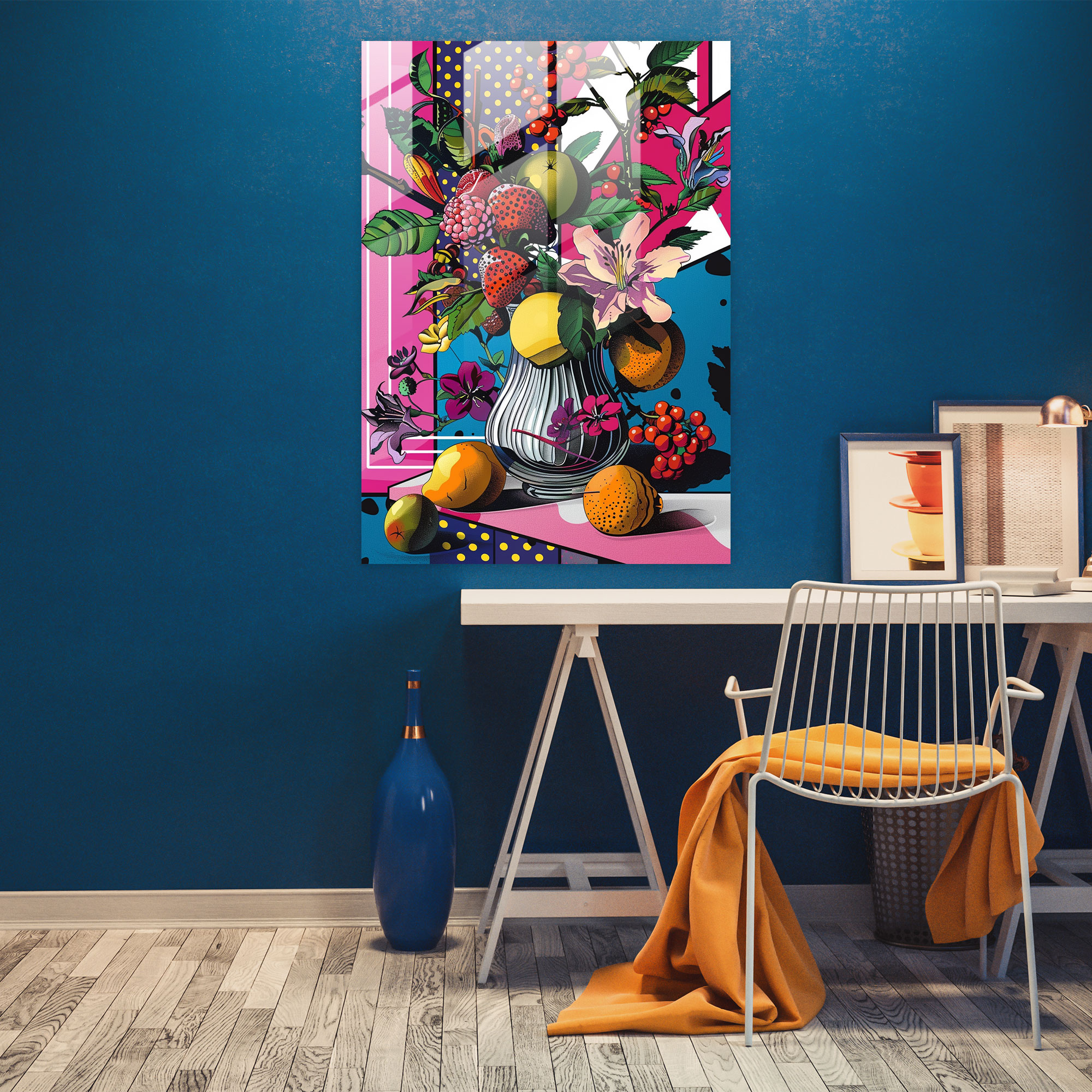 Pop Art Natürmort Cam Tablo - Klasikizm+Popart Modern Sanat Duvar Dekorasyonu