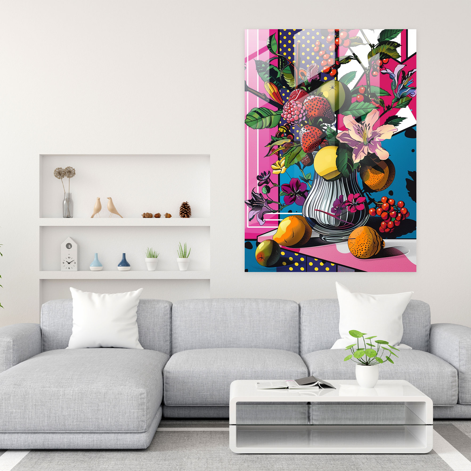 Pop Art Natürmort Cam Tablo - Klasikizm+Popart Modern Sanat Duvar Dekorasyonu