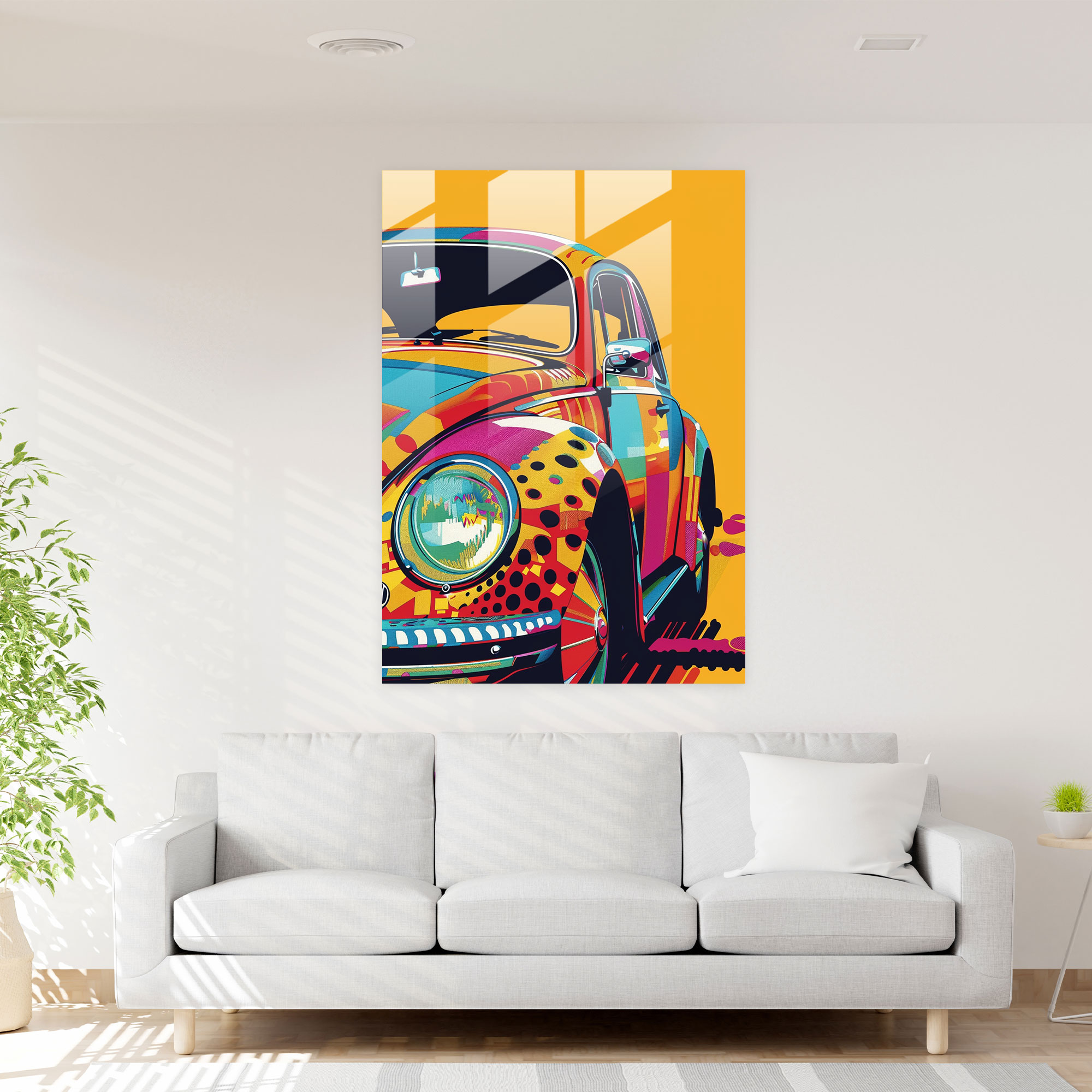 Pop Art Araba Cam Tablo - Klasikizm+Popart Ev Dekorasyonu Cam Sanatı Duvar Dekorasyonu