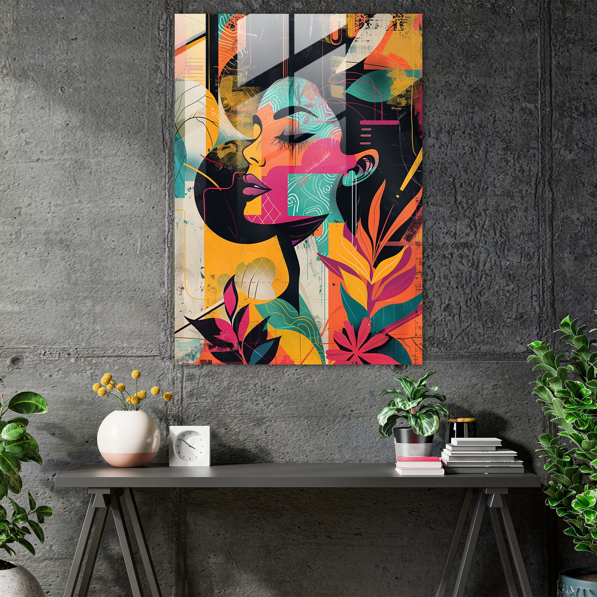 Art Deco Graffiti Glass Print - Classicism+Popart, Modern Art, Glass Print, Wall Decoration