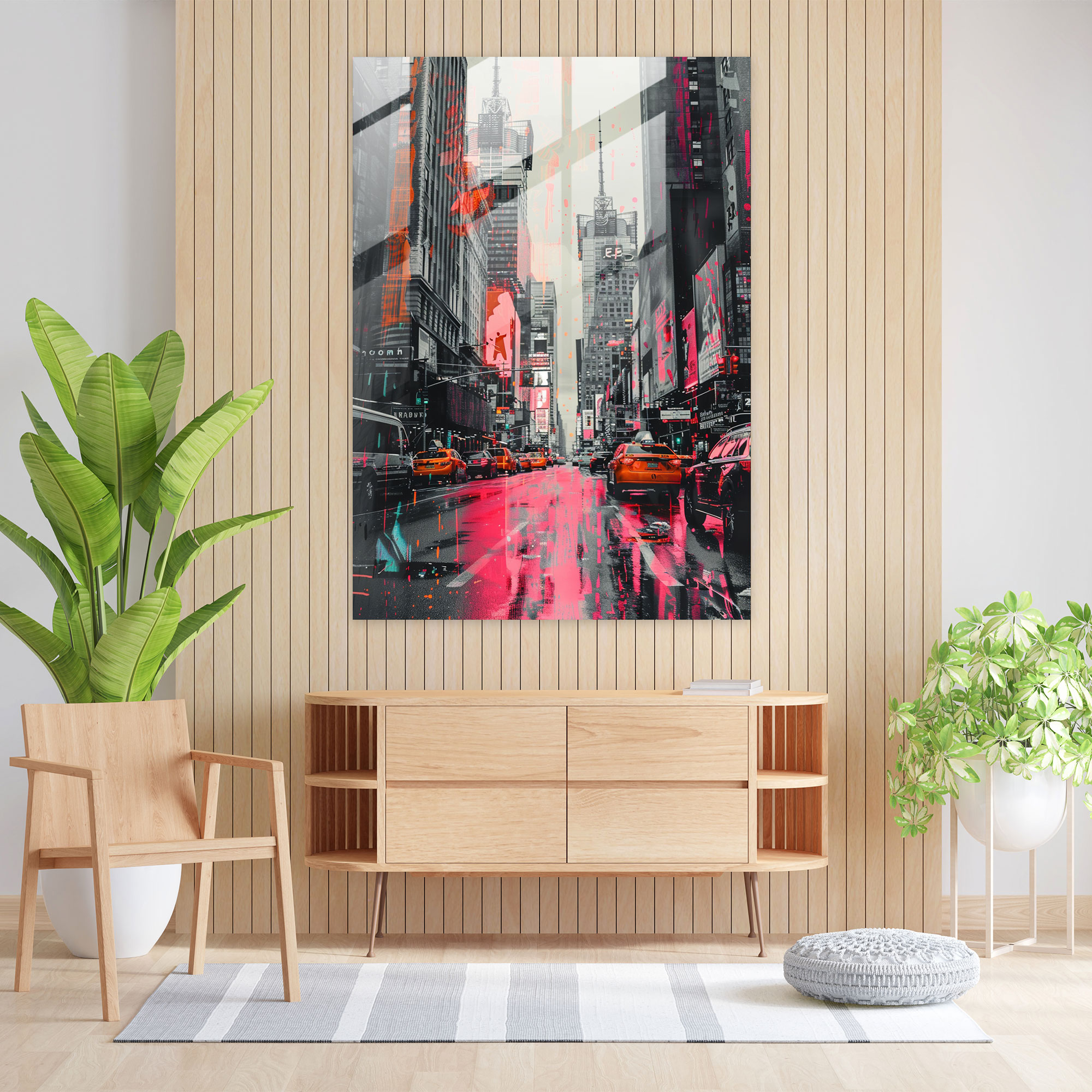 Neon Şehir Manzaralı Cam Tablo - Klasikizm ve Pop Art Ev Dekorasyonu