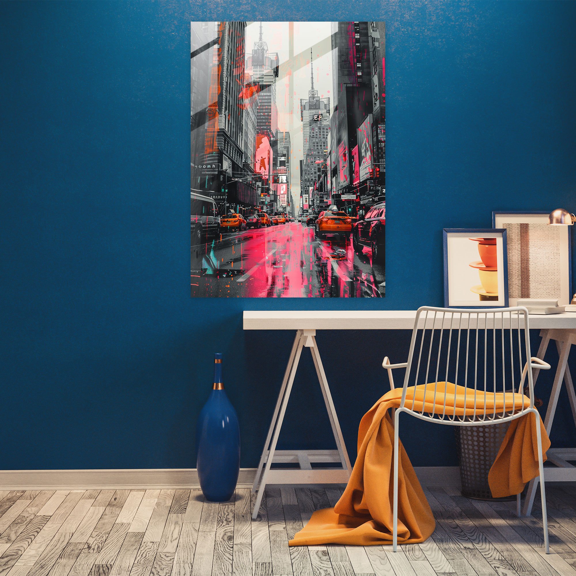 Neon Şehir Manzaralı Cam Tablo - Klasikizm ve Pop Art Ev Dekorasyonu
