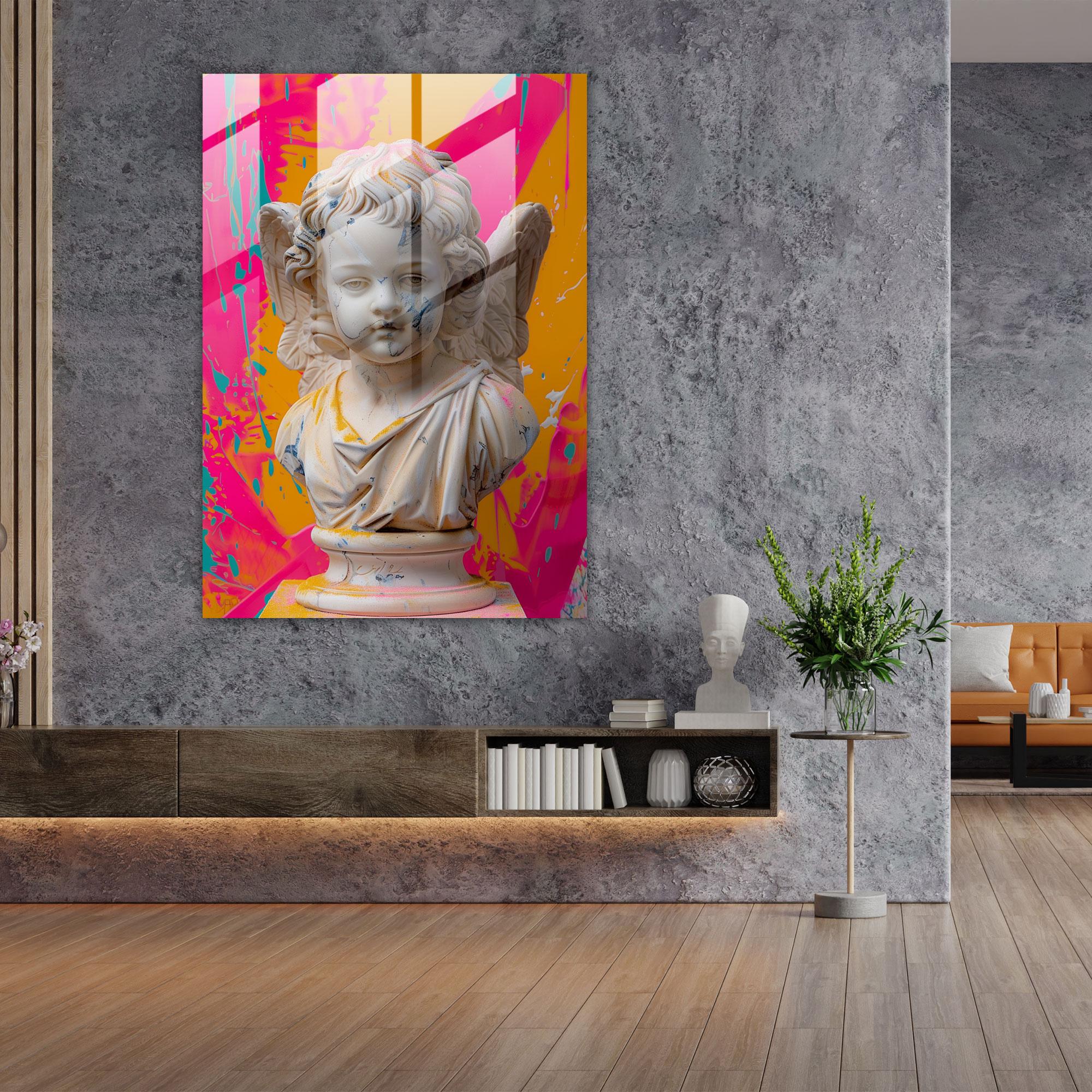 Cherub Pop Art Glass Print - Classicism+Popart, Modern Art, Glass Print, Classicism With Pop Art