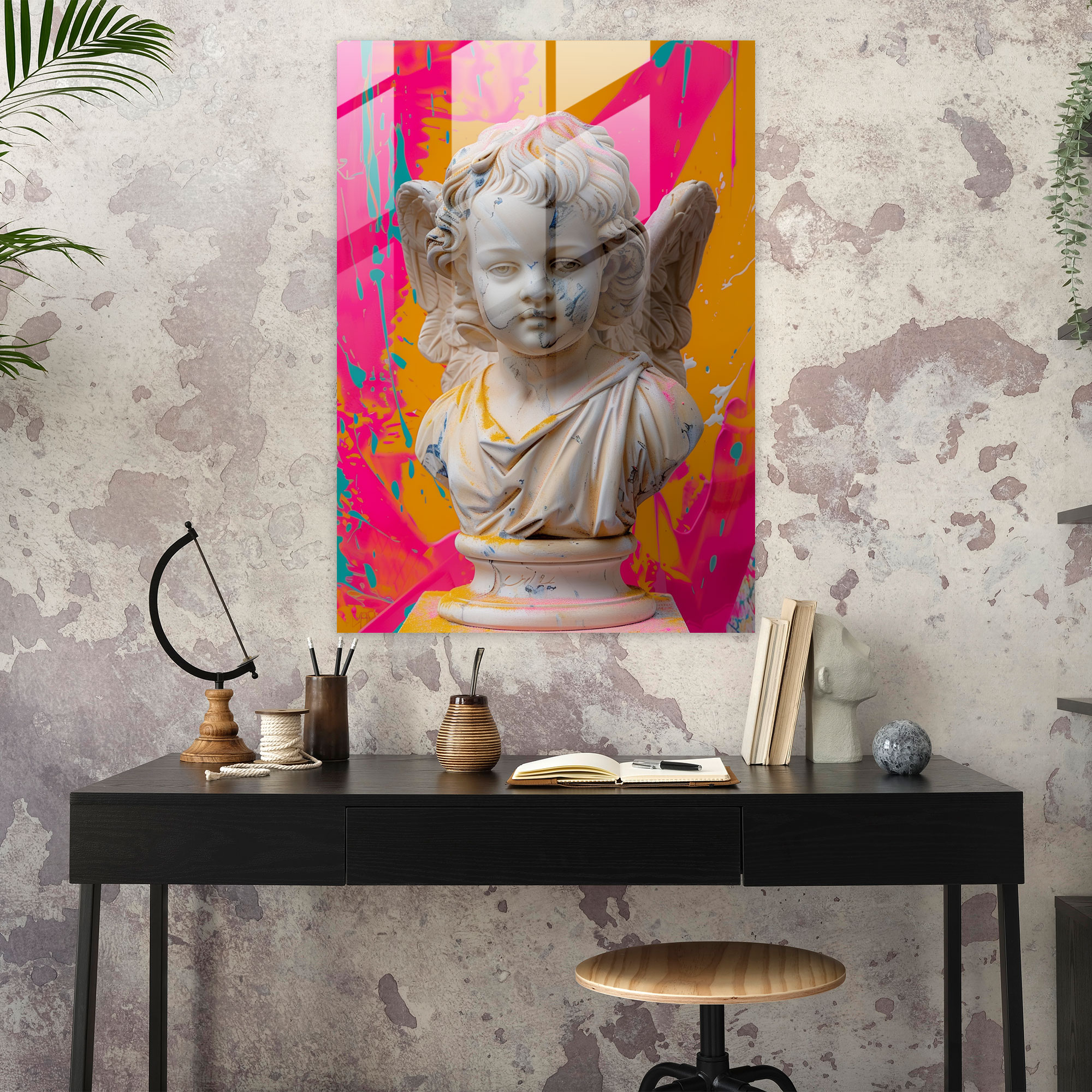 Cherub Pop Art Glass Print - Classicism+Popart, Modern Art, Glass Print, Classicism With Pop Art