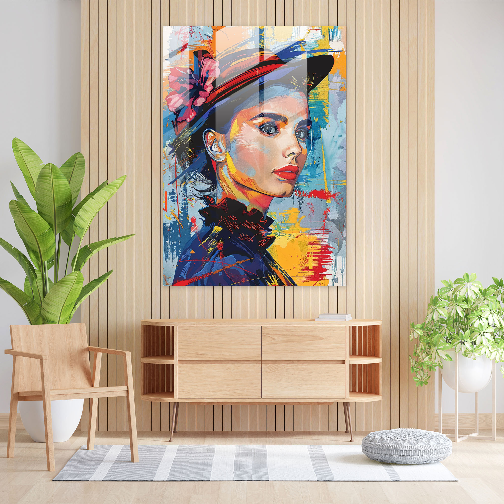 Klasizm ve Pop Sanat Cam Tablosu - Asil Kadın Ev Dekorasyonu Duvar Dekorasyonu