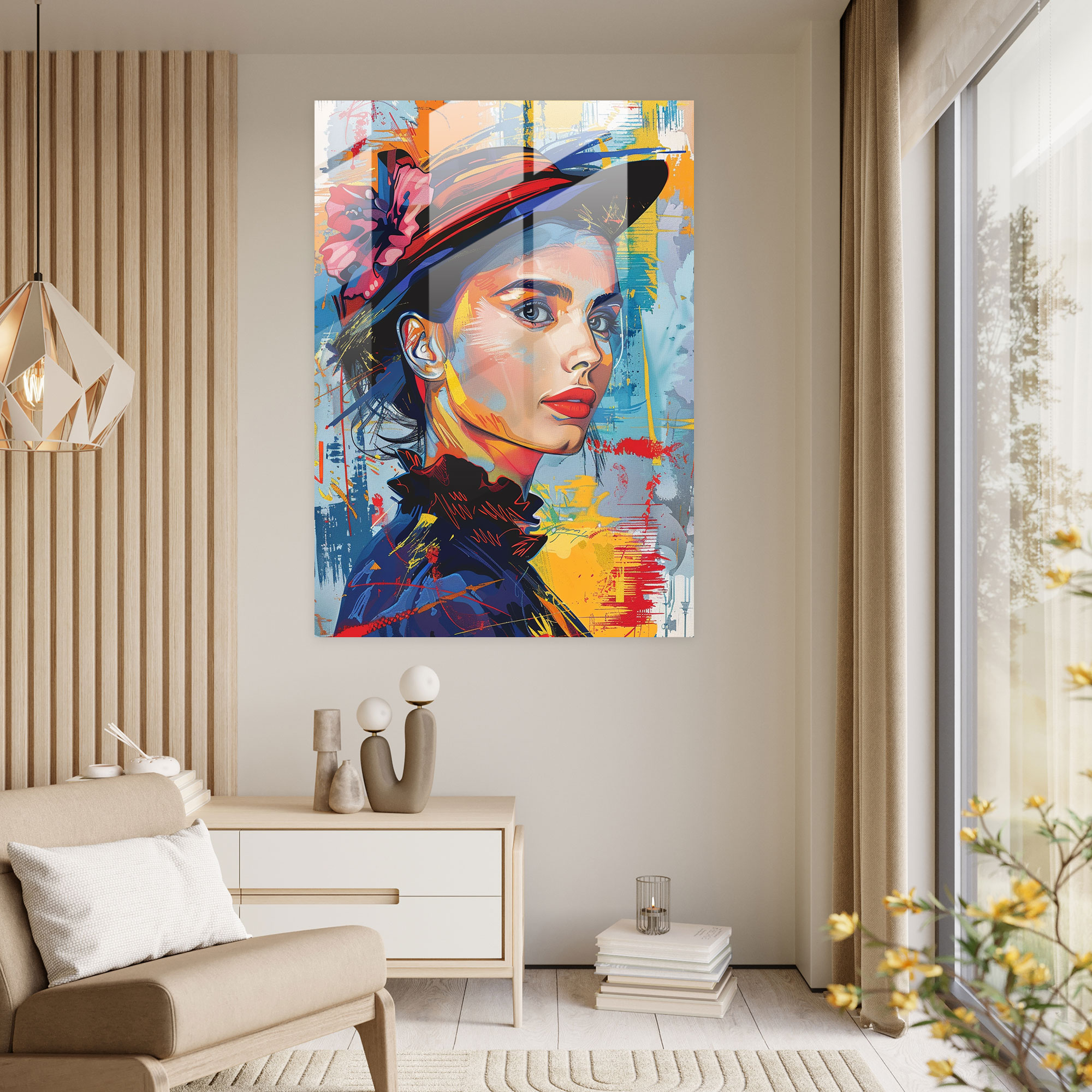 Klasizm ve Pop Sanat Cam Tablosu - Asil Kadın Ev Dekorasyonu Duvar Dekorasyonu