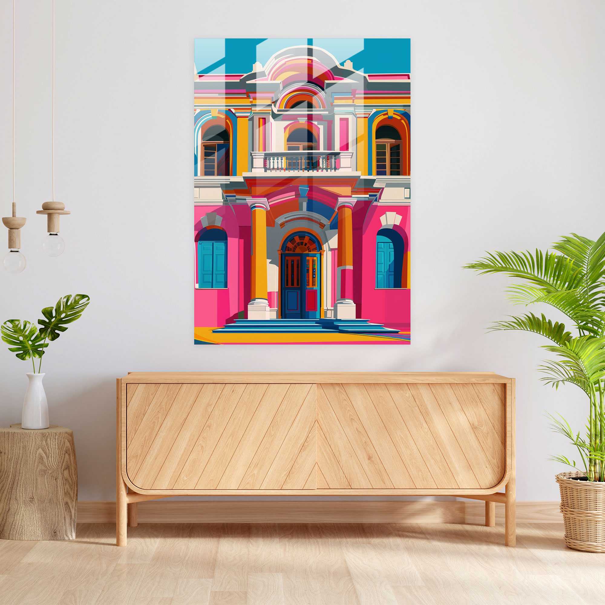 Pop Art Mimarisi Cam Tablo Sanatı - Klasizm+Popart Modern Sanat Canlı Renkler Ev Dekorasyonu