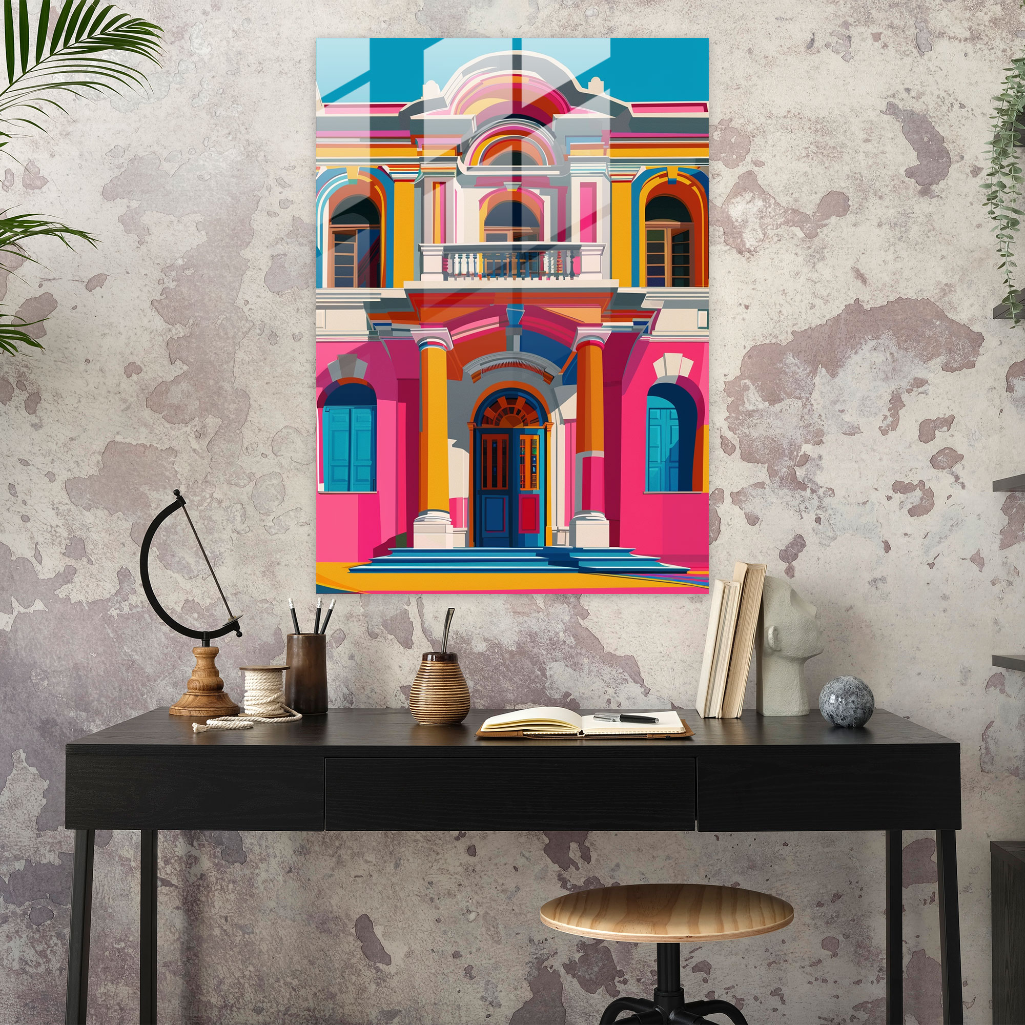 Pop Art Mimarisi Cam Tablo Sanatı - Klasizm+Popart Modern Sanat Canlı Renkler Ev Dekorasyonu