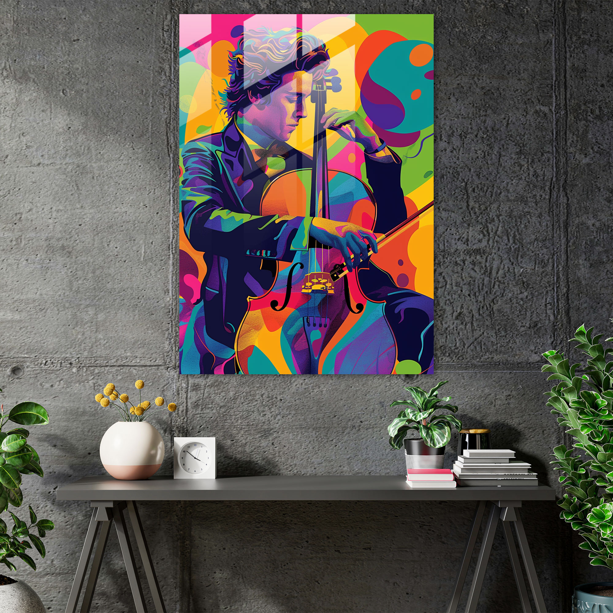 Pop Art Müzisyen Cam Tablo - Klasikizm+Popart Portre Ev Dekorasyonu Modern Sanat