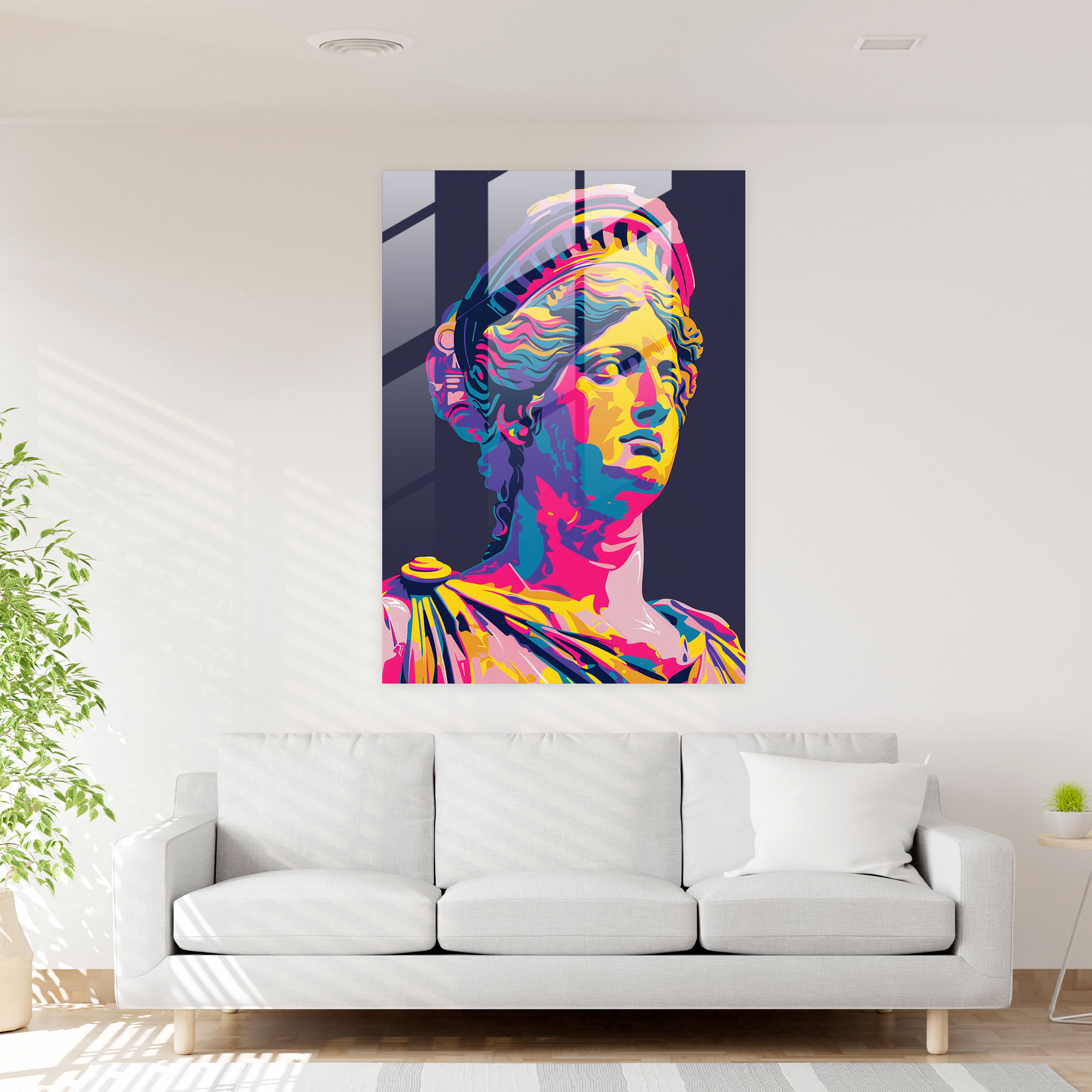 Yunan Tanrıçası Cam Tablo - Klasikizm ve Popart Duvar Dekorasyonu Klasikizmi Pop Art ile Birleştirin Ev Dekorasyonu