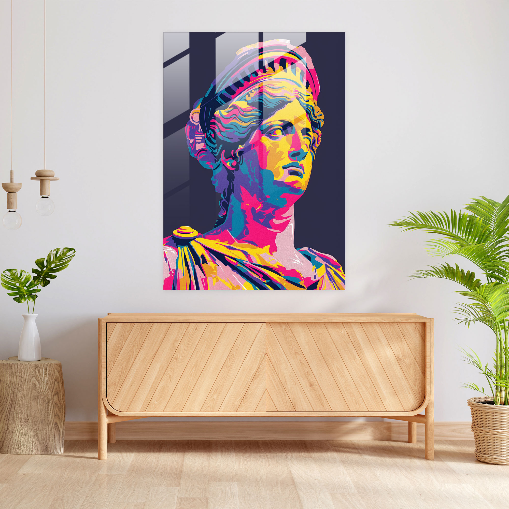 Yunan Tanrıçası Cam Tablo - Klasikizm ve Popart Duvar Dekorasyonu Klasikizmi Pop Art ile Birleştirin Ev Dekorasyonu