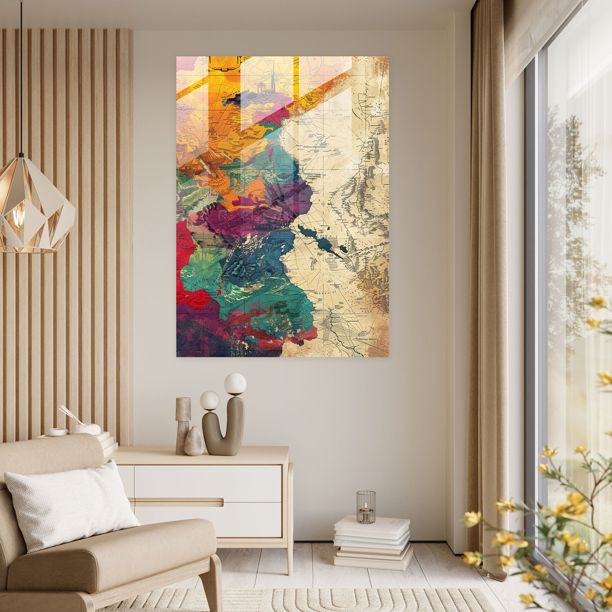 Pop Sanat Harita Cam Duvar Sanatı - Klasikizm+Pop sanat Cam Sanatı Modern Sanat Klasikizmi Pop Sanat ile Birleştirin