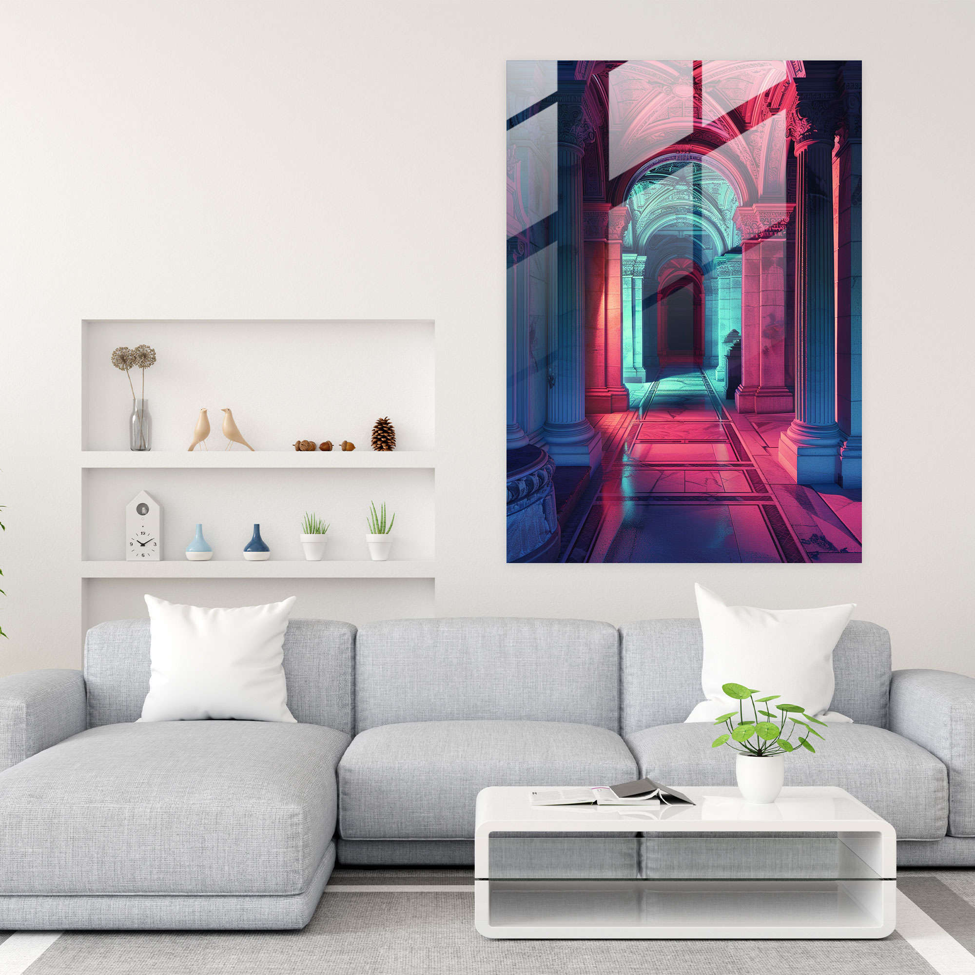Neon Barok Cam Duvar Sanatı - Klasizm ve Pop Art Ev Dekorasyonu Cam Tablo Cam Duvar Sanatı