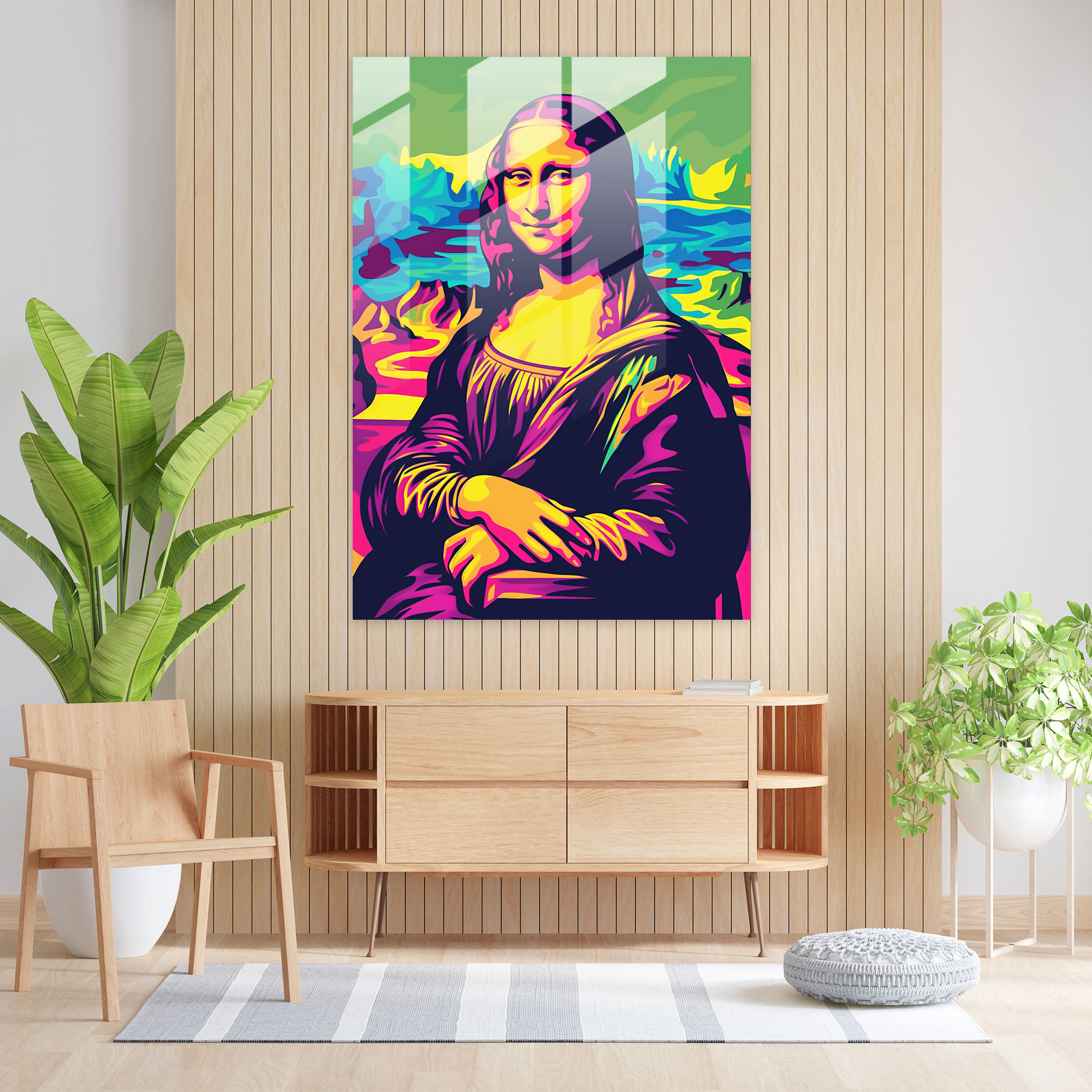 Pop Art Mona Lisa Cam Tablo - Klasikizm+Popart Duvar Dekorasyonu Modern Sanat Cam Duvar Sanatı
