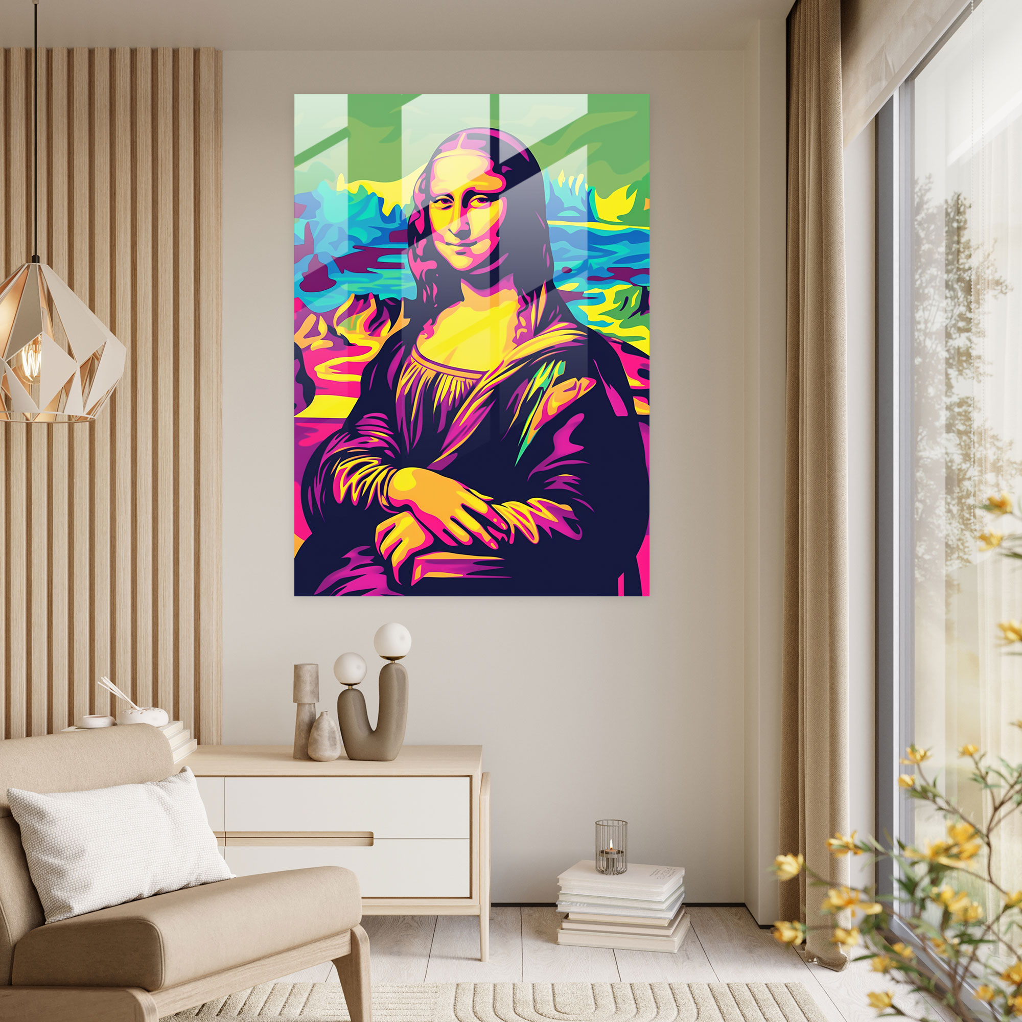 Pop Art Mona Lisa Cam Tablo - Klasikizm+Popart Duvar Dekorasyonu Modern Sanat Cam Duvar Sanatı