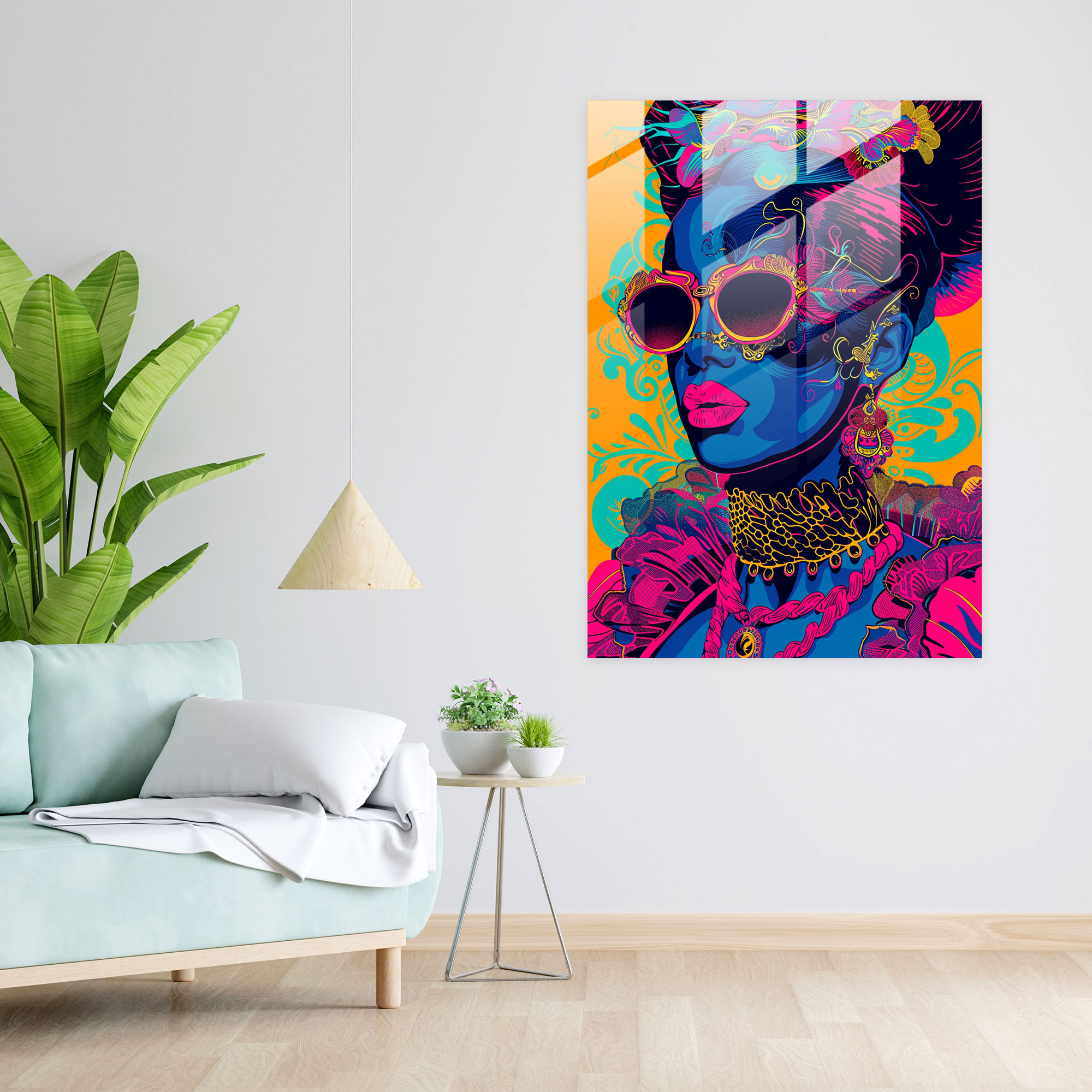 Neon Rokoko Cam Tablo - Klasizm+Popart Ev Dekorasyonu Cam Duvar Sanatı Duvar Dekorasyonu
