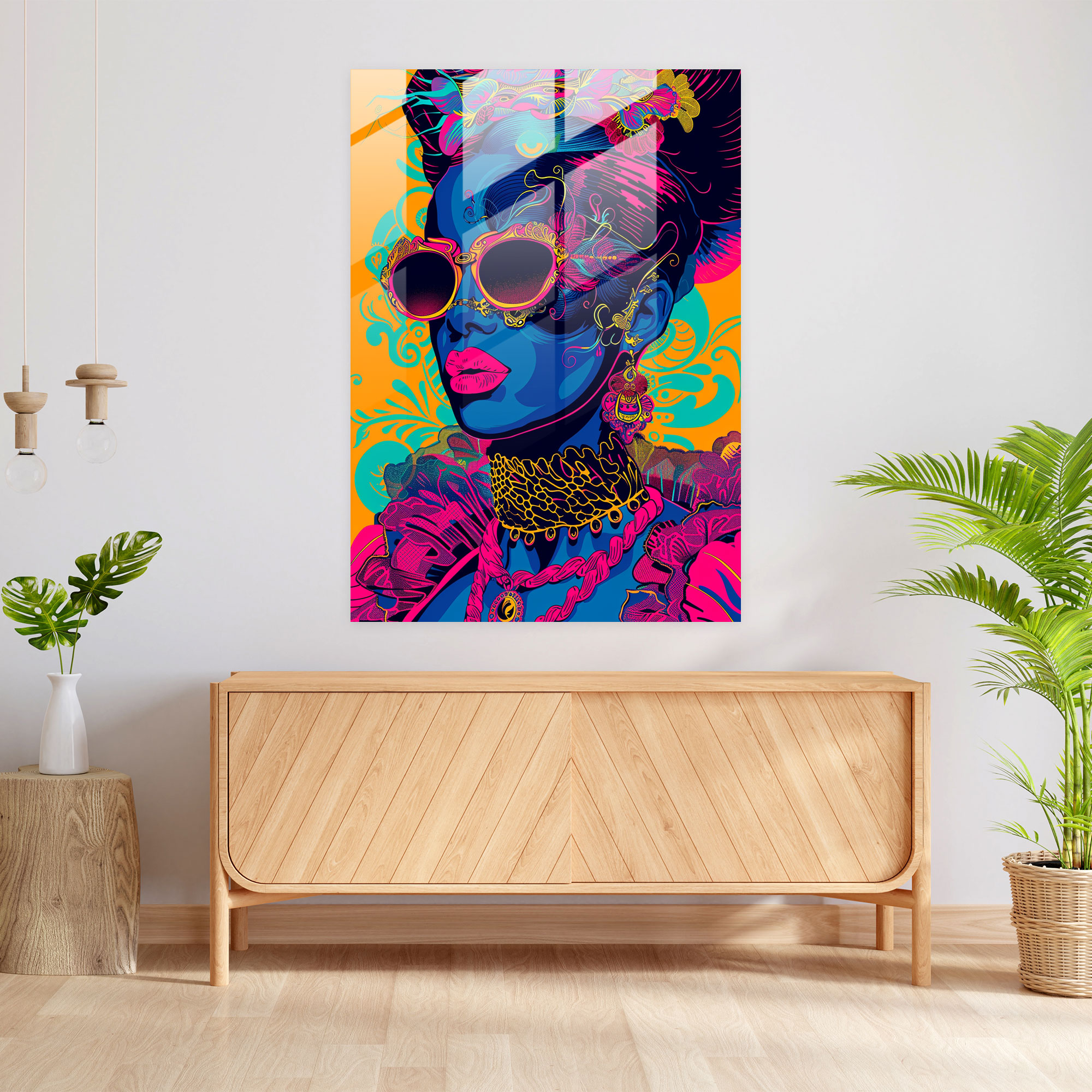Neon Rokoko Cam Tablo - Klasizm+Popart Ev Dekorasyonu Cam Duvar Sanatı Duvar Dekorasyonu