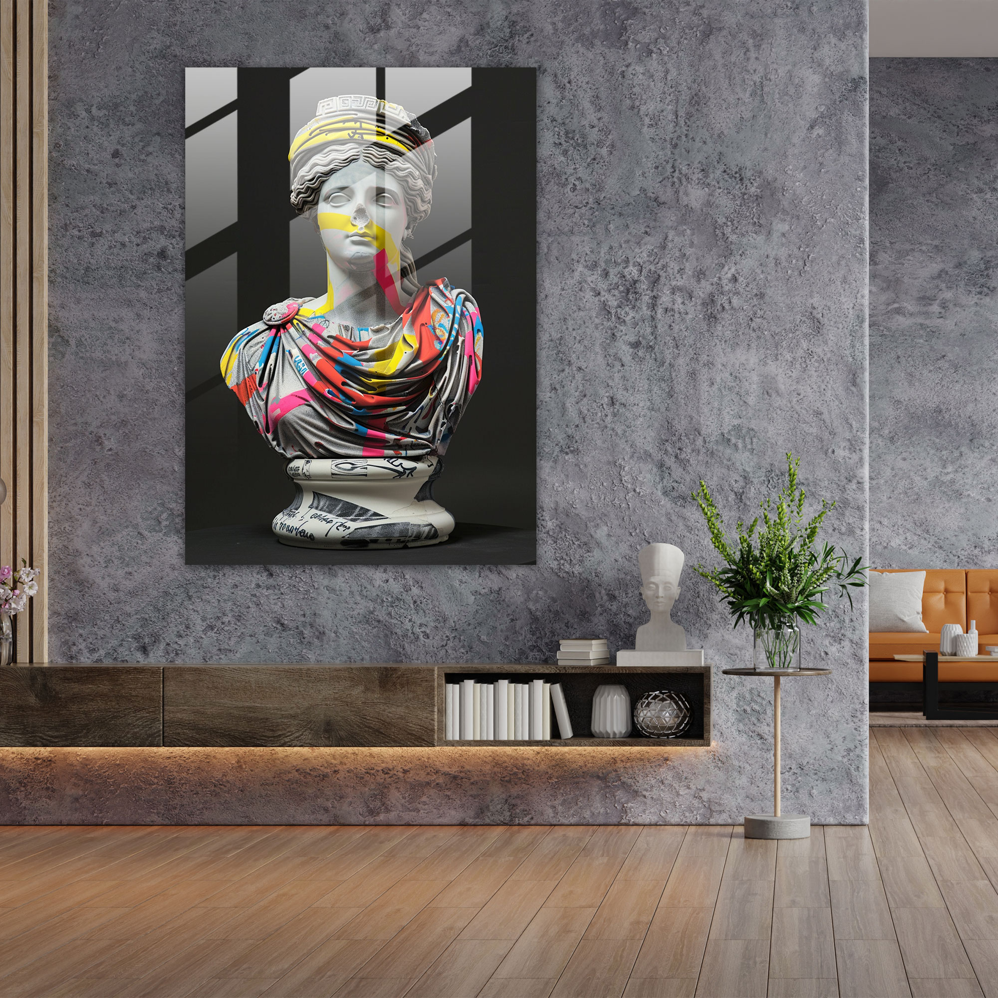Classical Graffiti Glass Print - Classicism+Popart, Home Decoration, Glass Print, Wall Decoration