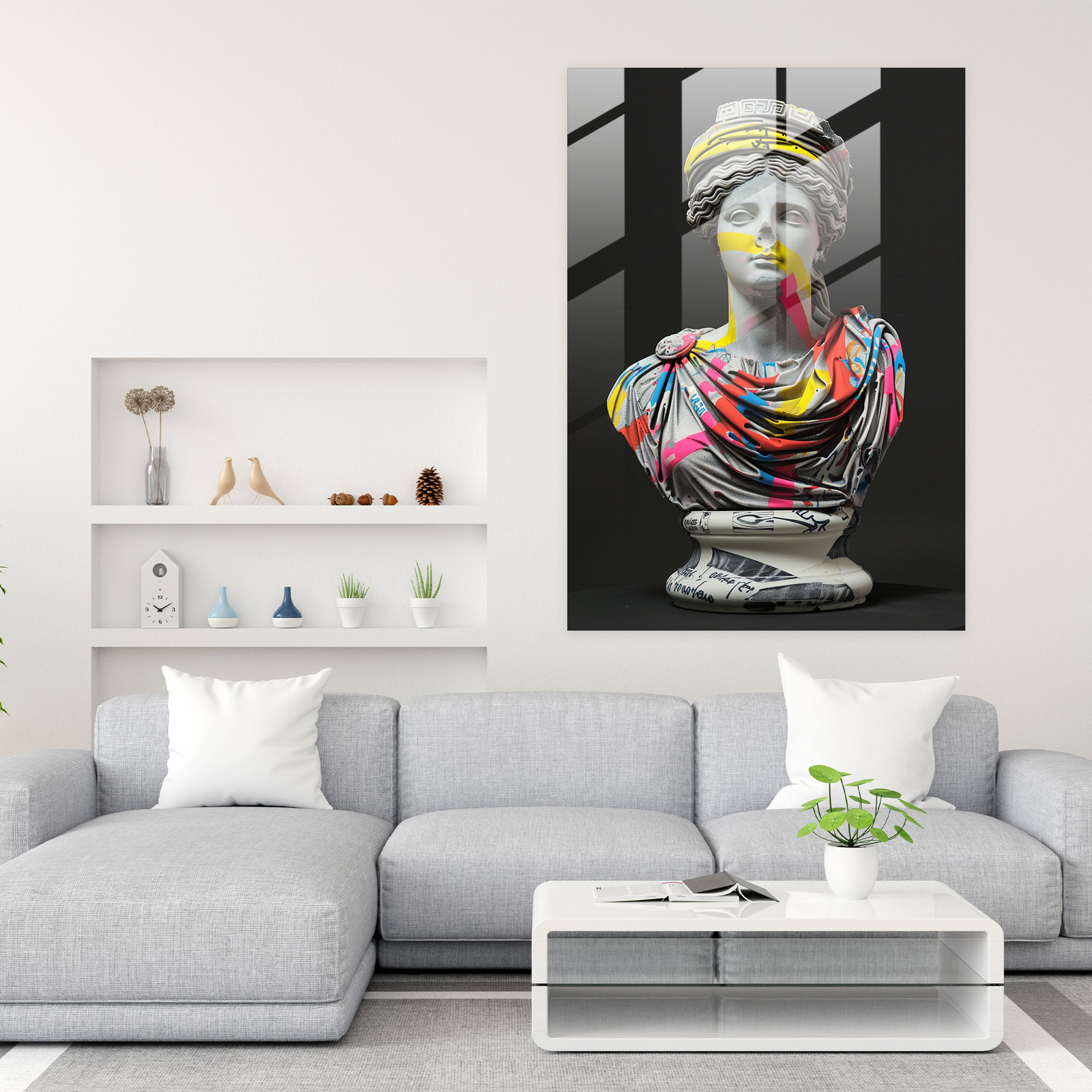 Classical Graffiti Glass Print - Classicism+Popart, Home Decoration, Glass Print, Wall Decoration