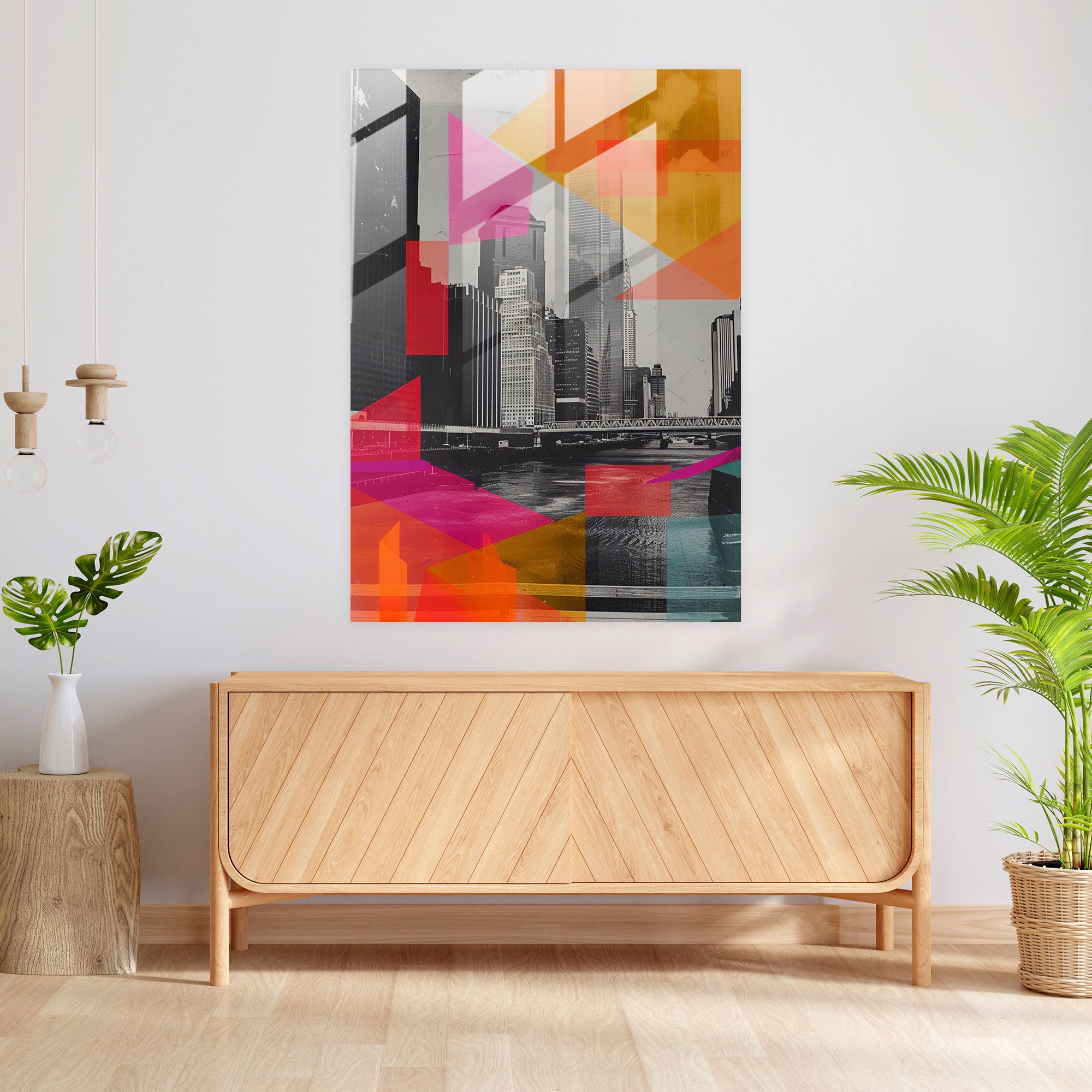 Geometrik Şehir Manzaralı Cam Tablo - Klasik ve Popart Tarzı Ev Dekorasyonu Modern Sanat