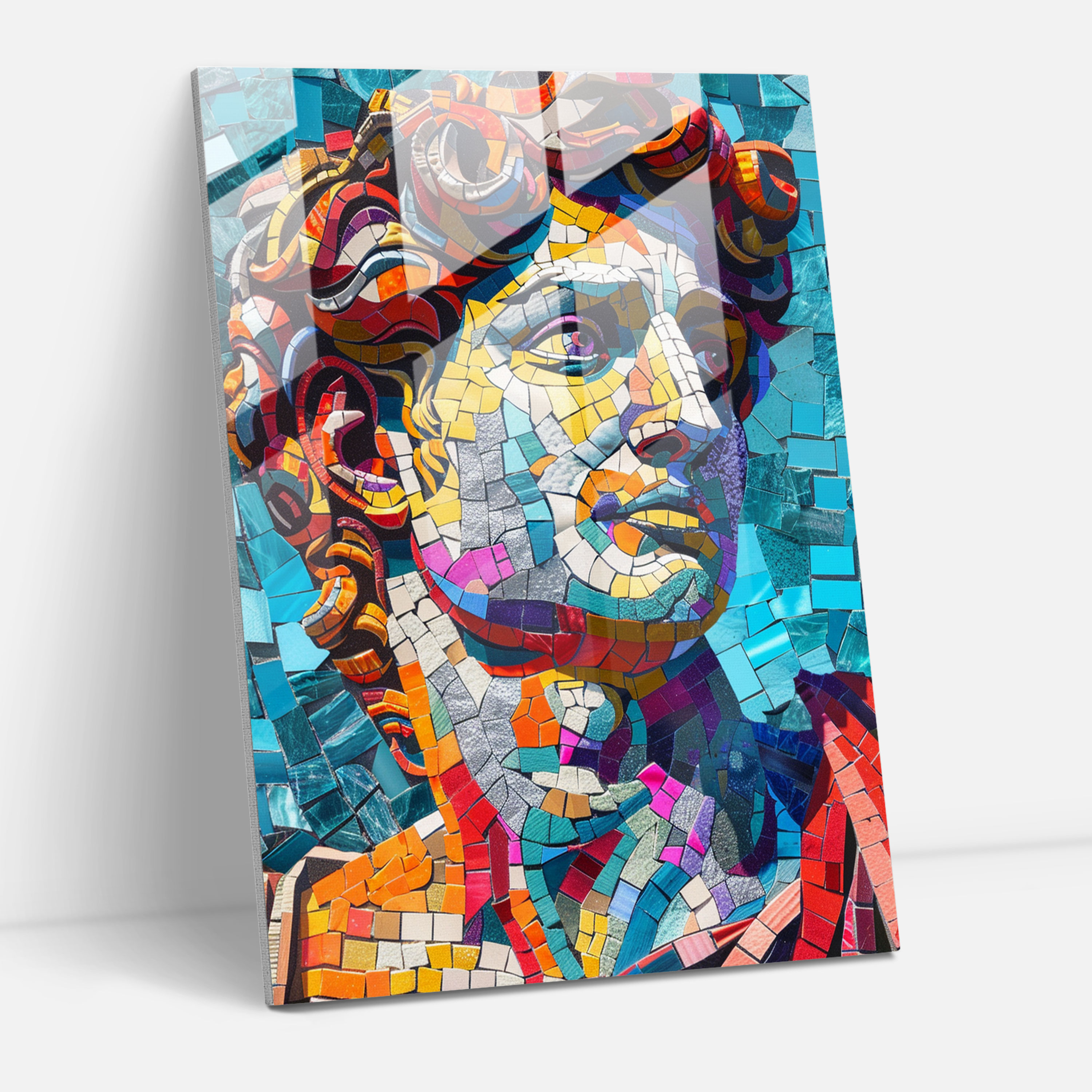Roman Mosaic Pop Art Glass Print - Classicism+Popart, Glass Print, Combine Classicism With Pop Art, Glass Wall Art