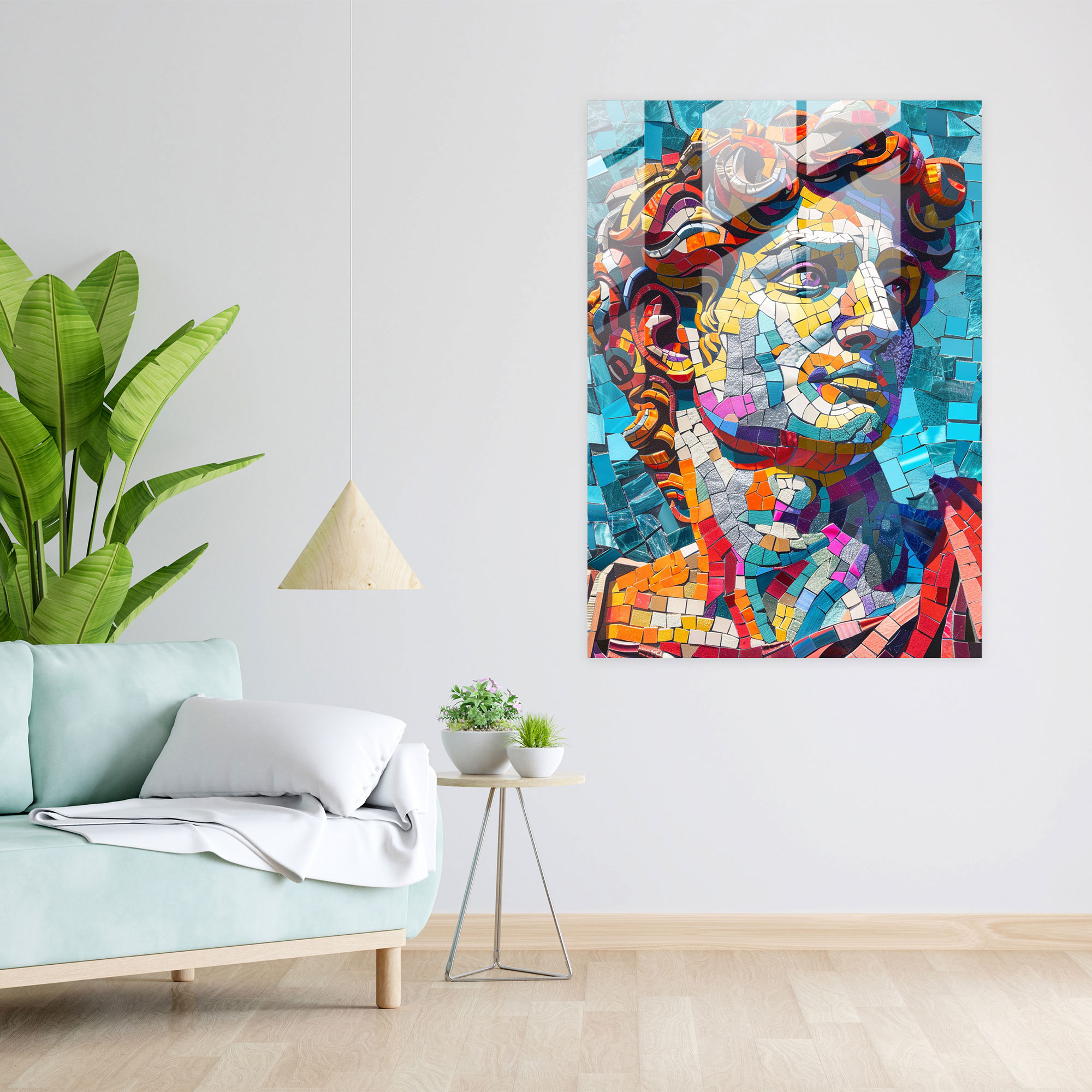 Roman Mosaic Pop Art Glass Print - Classicism+Popart, Glass Print, Combine Classicism With Pop Art, Glass Wall Art